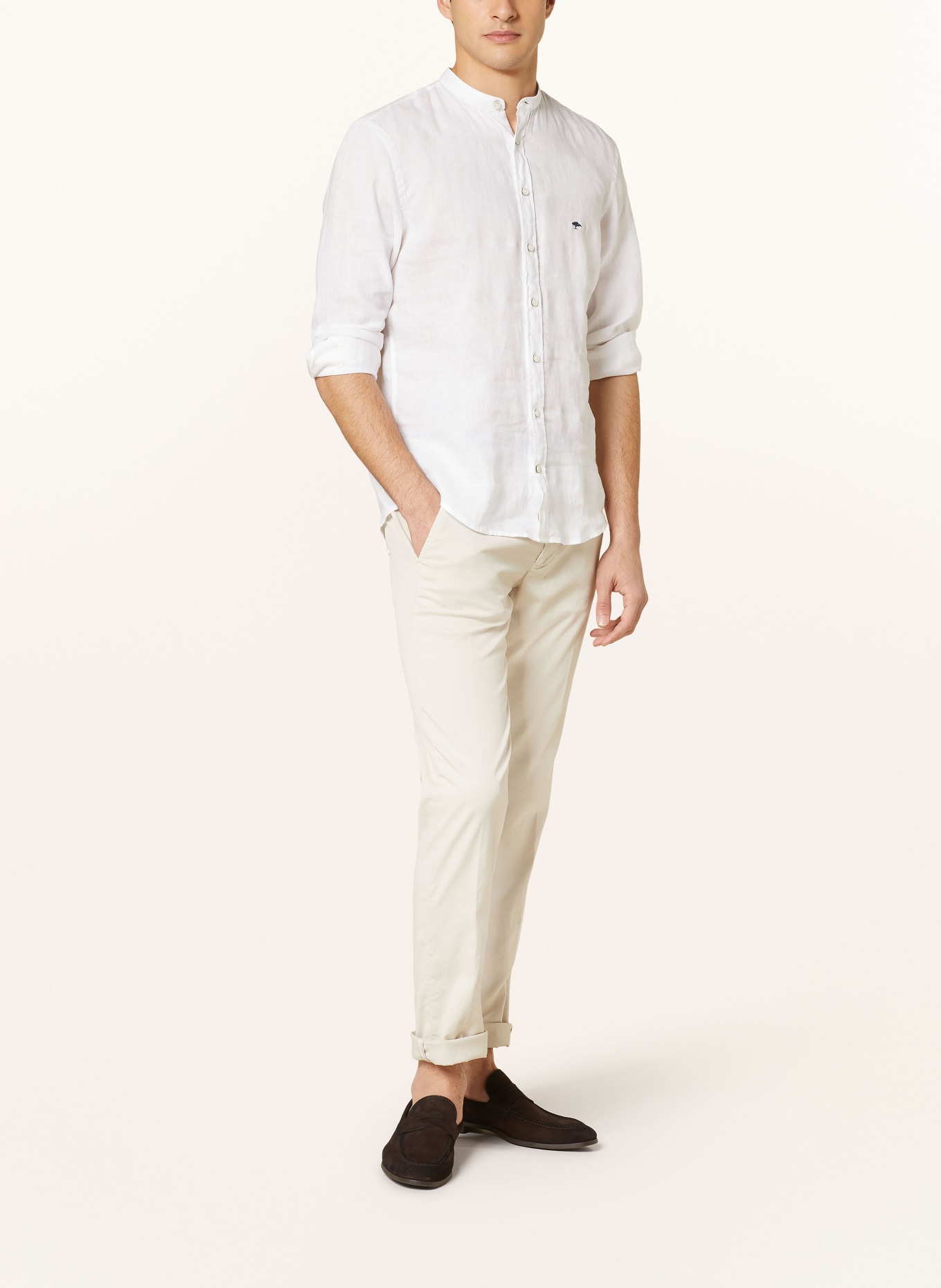 FYNCH-HATTON Linen shirt regular fit with stand-up collar, Color: WHITE (Image 2)