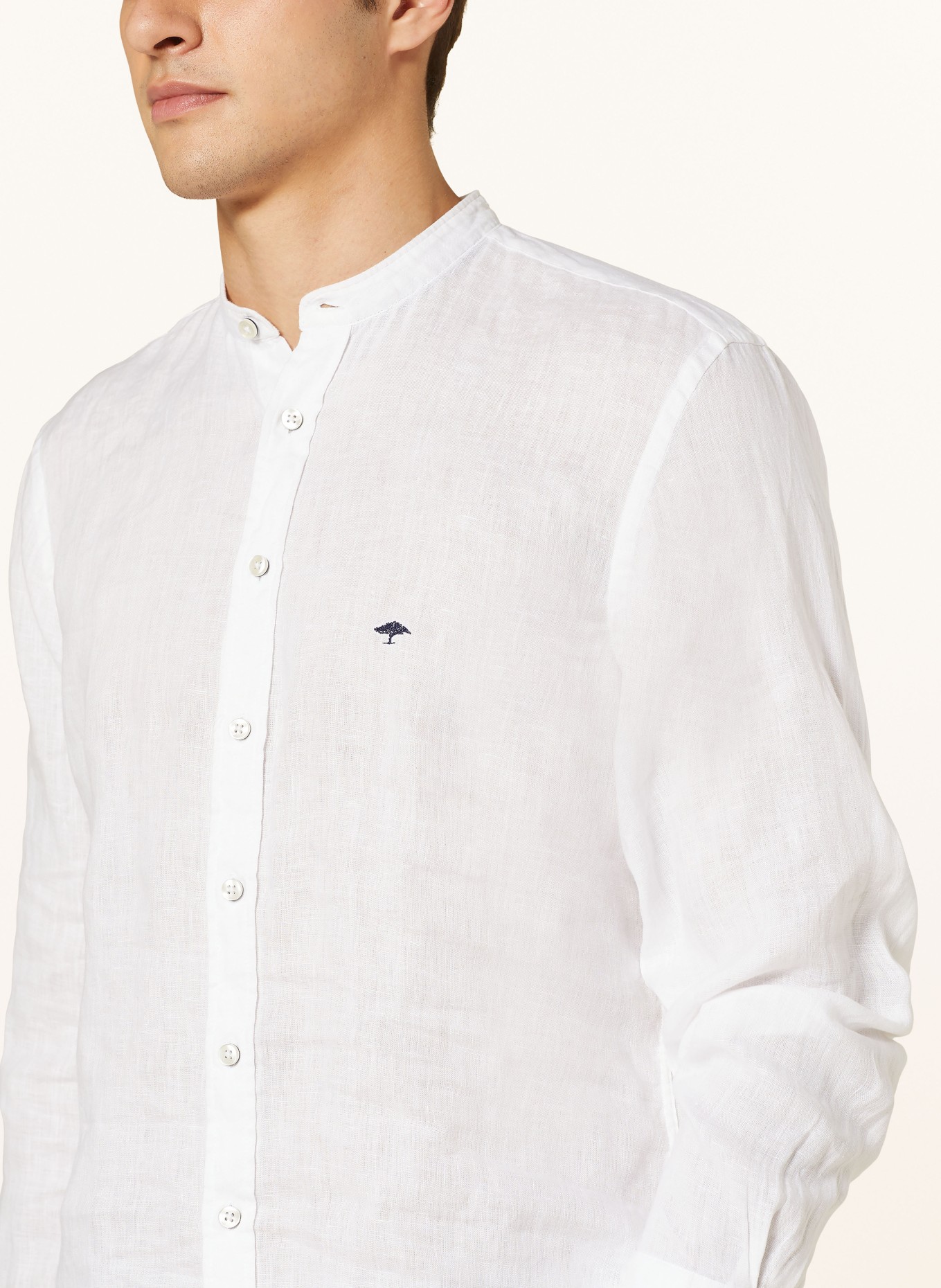 FYNCH-HATTON Linen shirt regular fit with stand-up collar, Color: WHITE (Image 4)