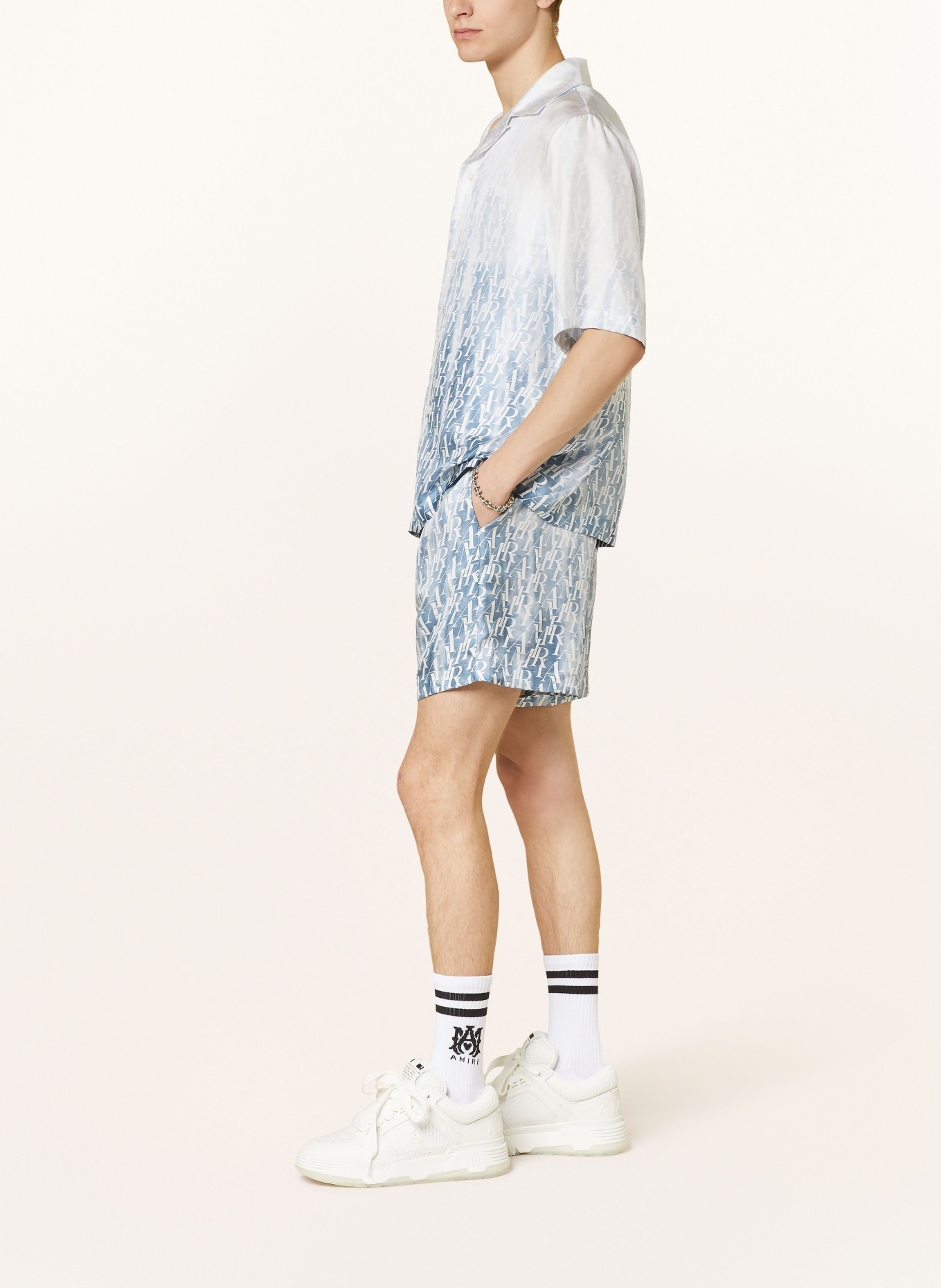 AMIRI Silk shorts, Color: BLUE GRAY/ WHITE (Image 4)