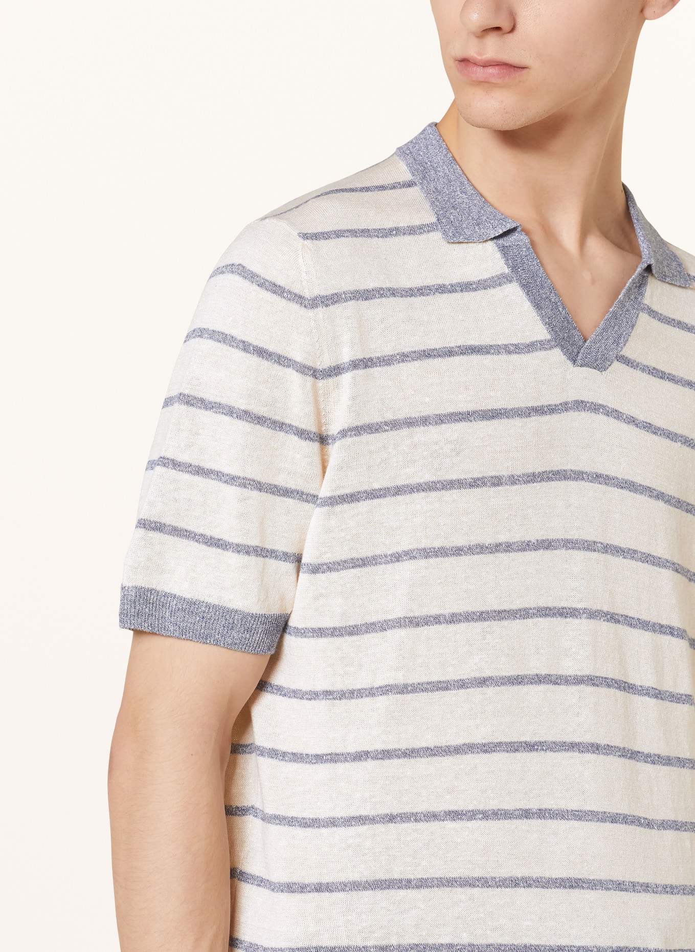 GRAN SASSO Jersey polo shirt with linen, Color: ECRU/ GRAY (Image 4)