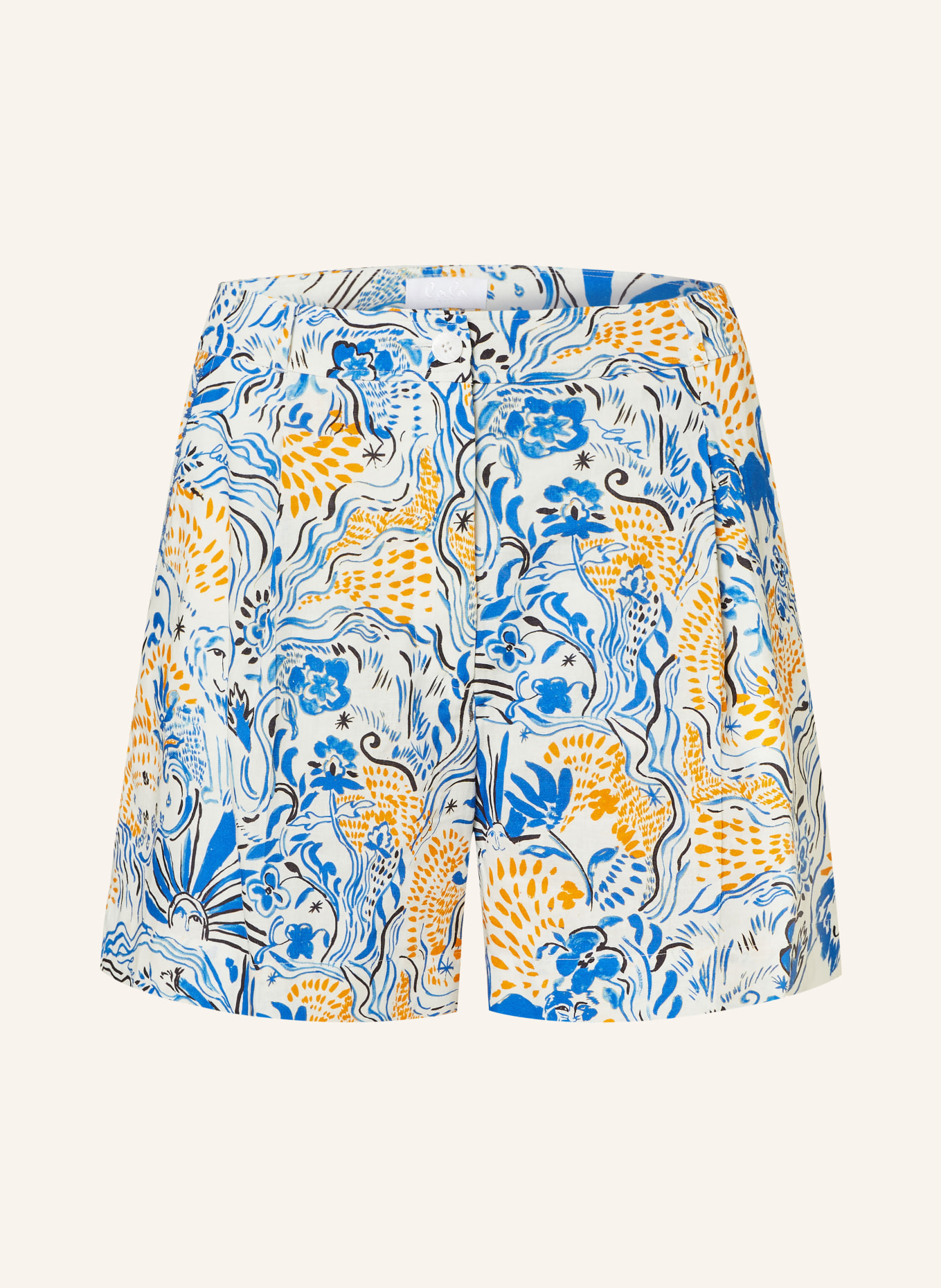 Lala Berlin Shorts PONYO with linen, Color: WHITE/ BLUE/ LIGHT ORANGE (Image 1)