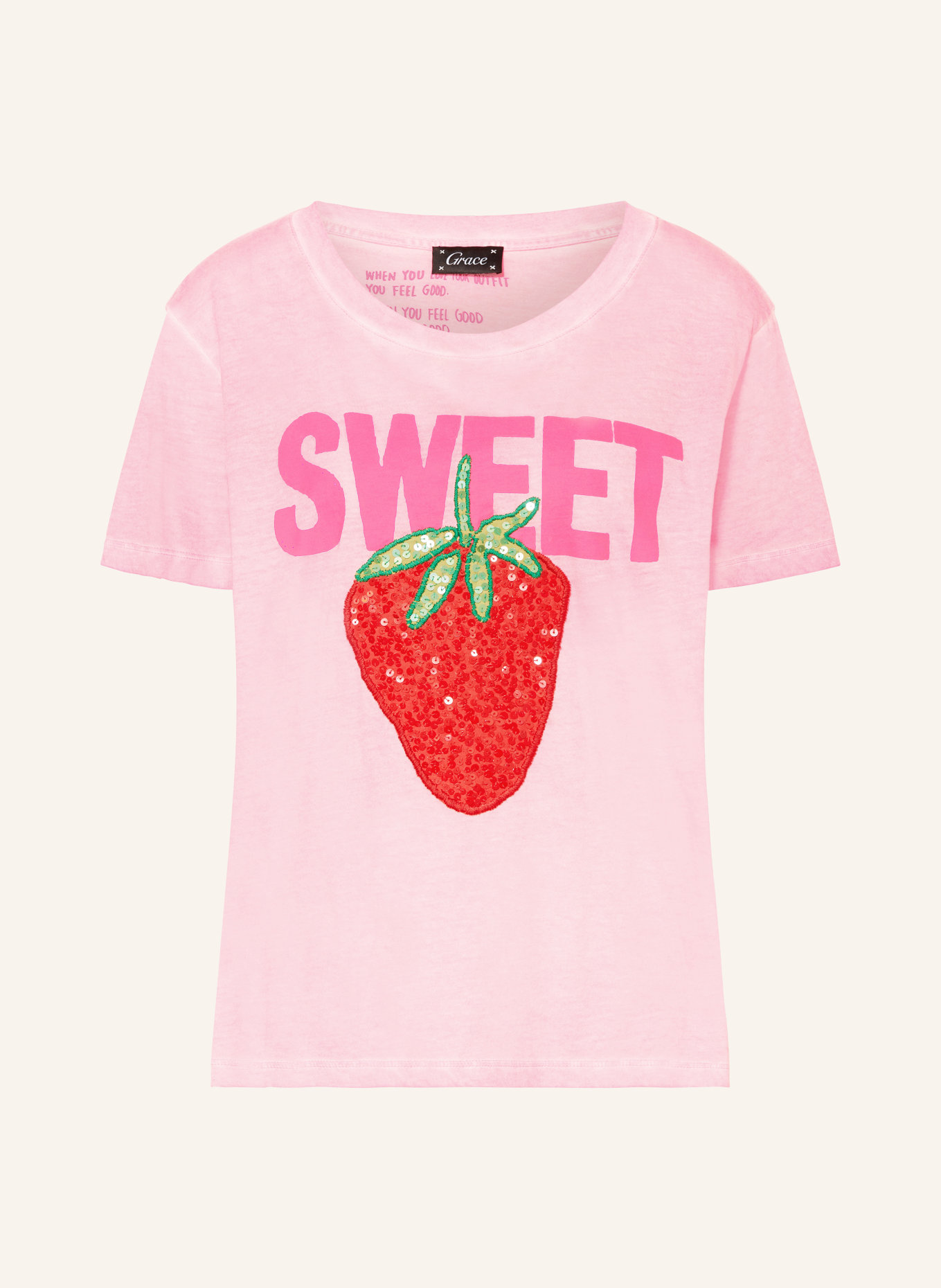 Grace T-shirt with sequins, Color: NEON PINK/ RED/ GREEN (Image 1)
