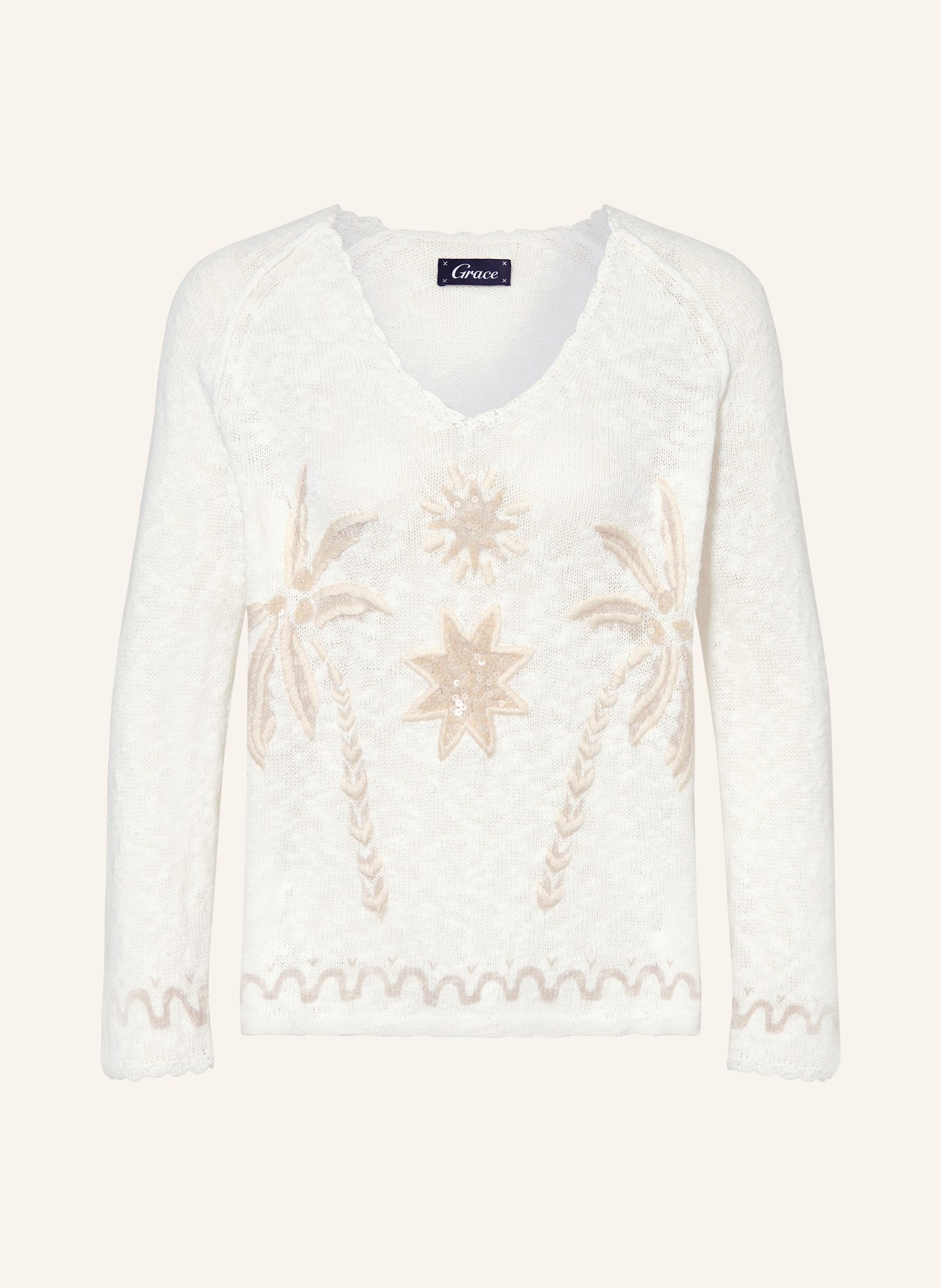 Grace Linen sweater with sequins, Color: WHITE (Image 1)