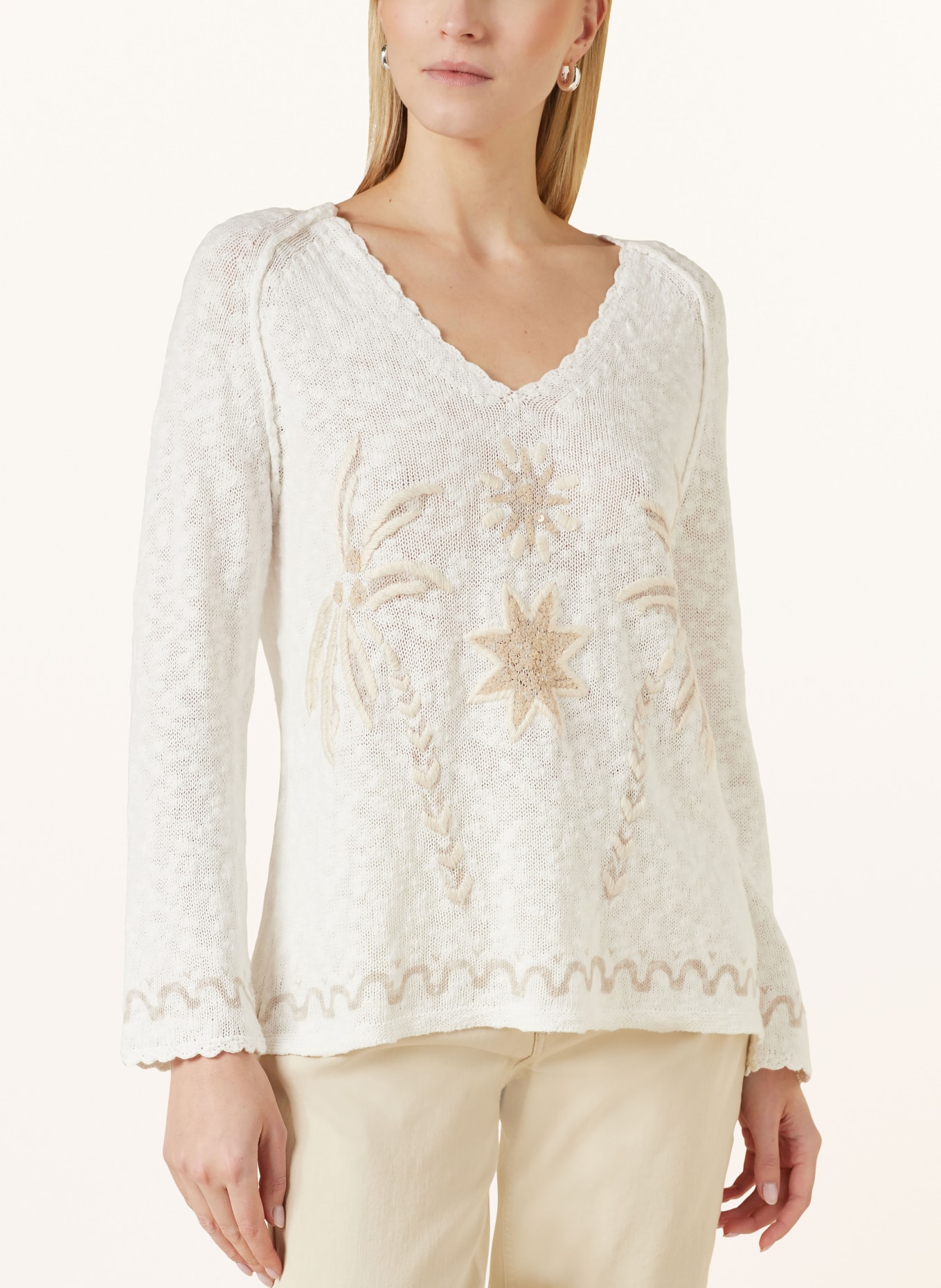 Grace Linen sweater with sequins, Color: WHITE (Image 4)