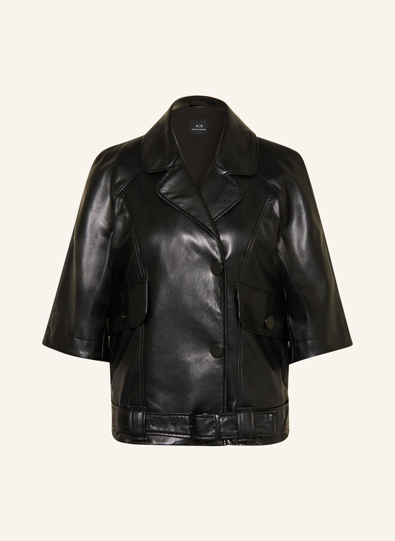 ARMANI EXCHANGE Leather look jacket with 3/4 sleeves, Color: BLACK (Image 1)