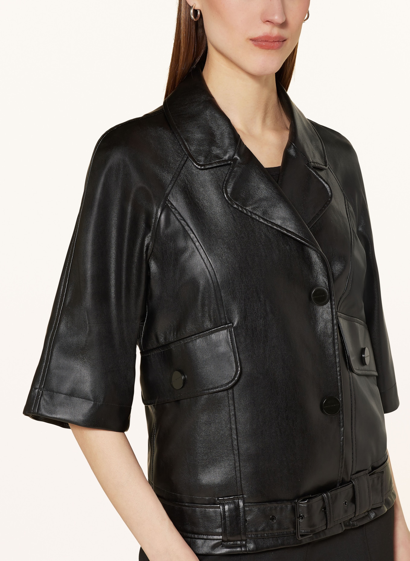 ARMANI EXCHANGE Leather look jacket with 3/4 sleeves, Color: BLACK (Image 4)