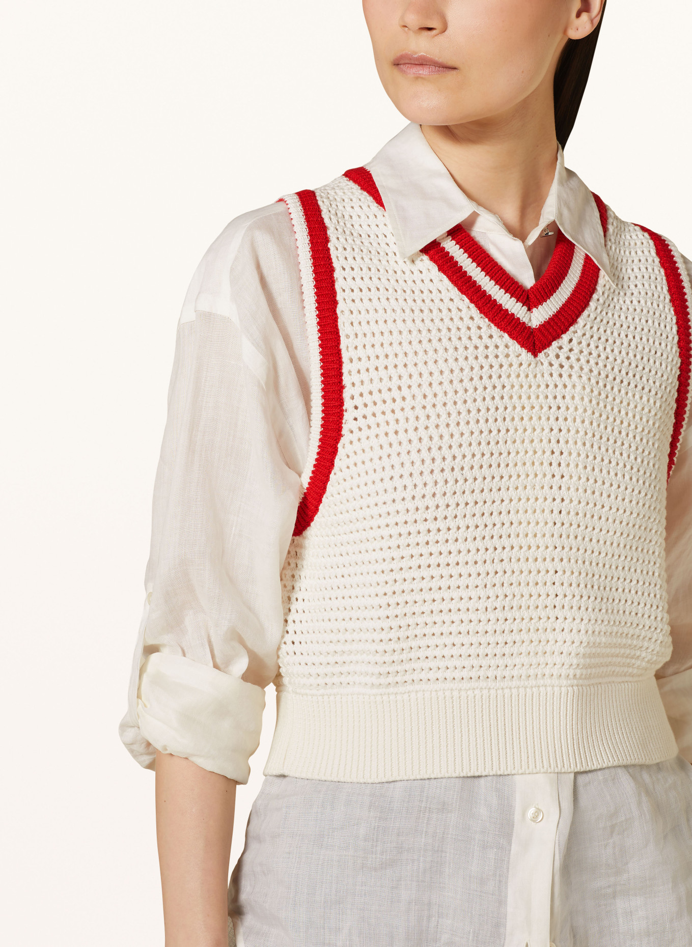 van Laack Sweater vest SLOMI, Color: WHITE/ RED (Image 4)