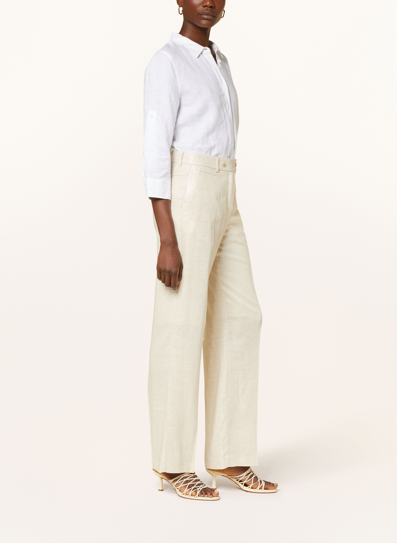 RIANI Wide leg trousers with linen and glitter thread, Color: BEIGE (Image 4)