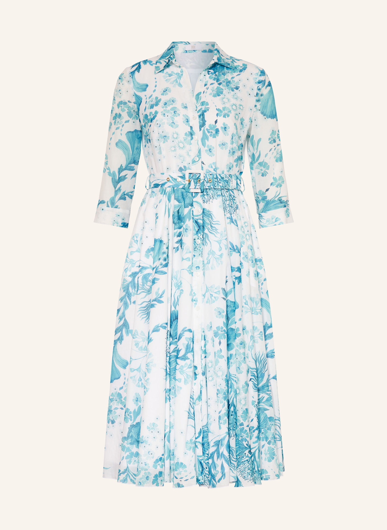RIANI Shirt dress with 3/4 sleeves, Color: WHITE/ TURQUOISE (Image 1)