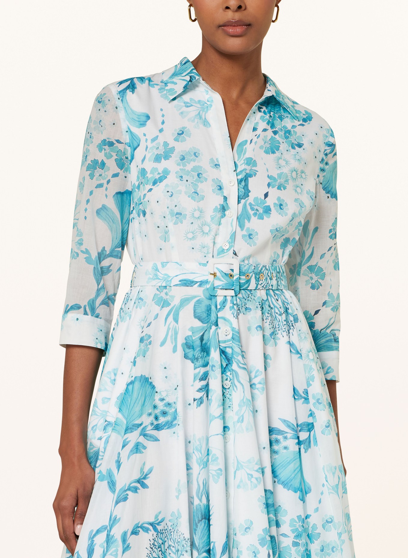 RIANI Shirt dress with 3/4 sleeves, Color: WHITE/ TURQUOISE (Image 4)