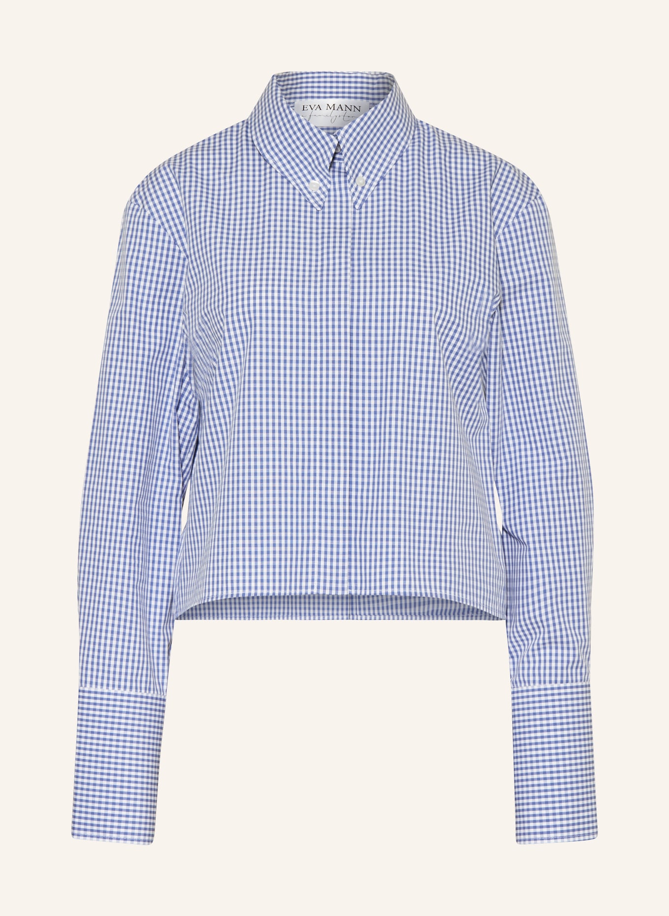 EVA MANN Cropped shirt blouse, Color: BLUE/ WHITE (Image 1)