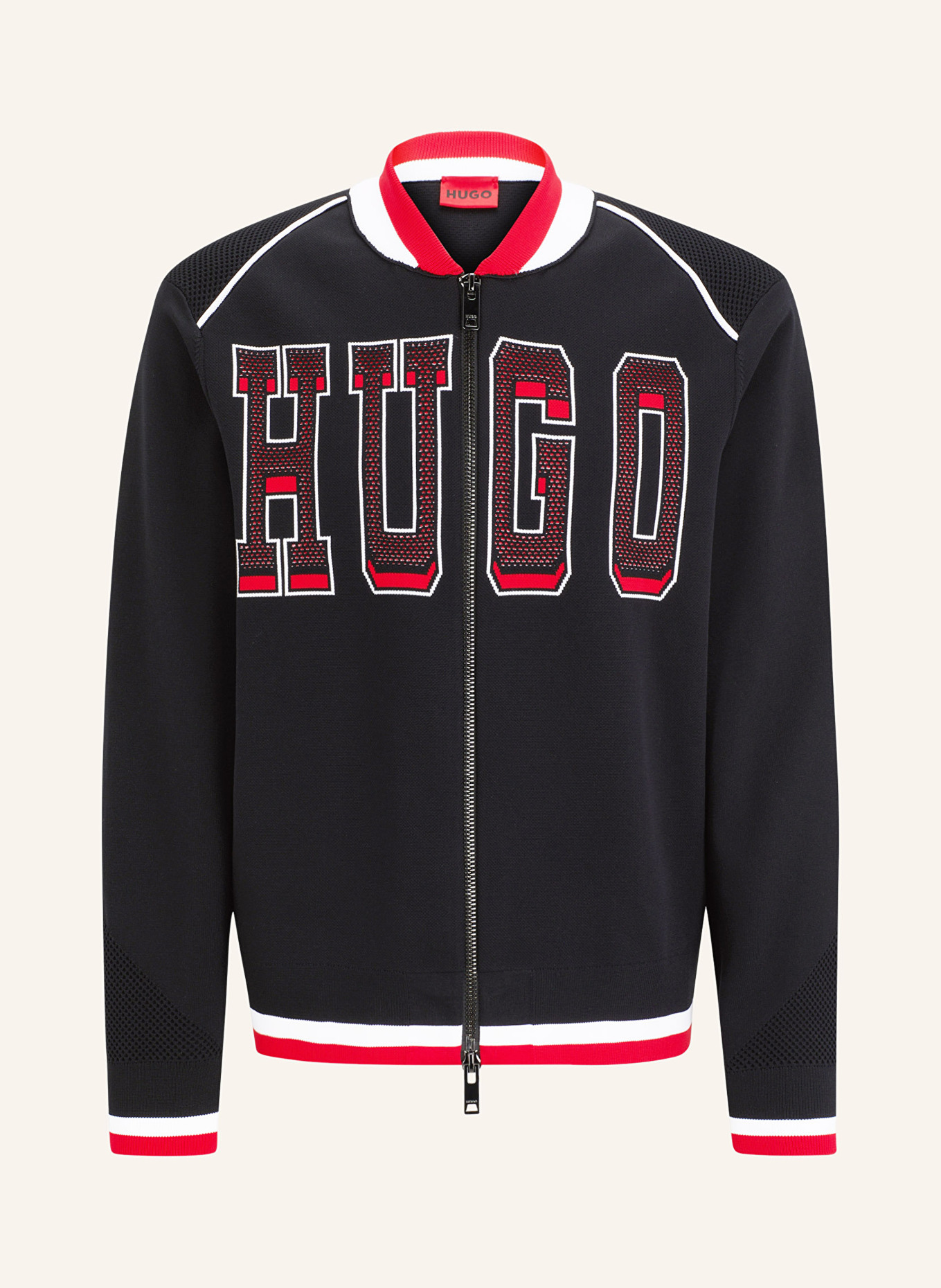HUGO Knit bomber jacket SANBY, Color: BLACK/ WHITE/ RED (Image 1)