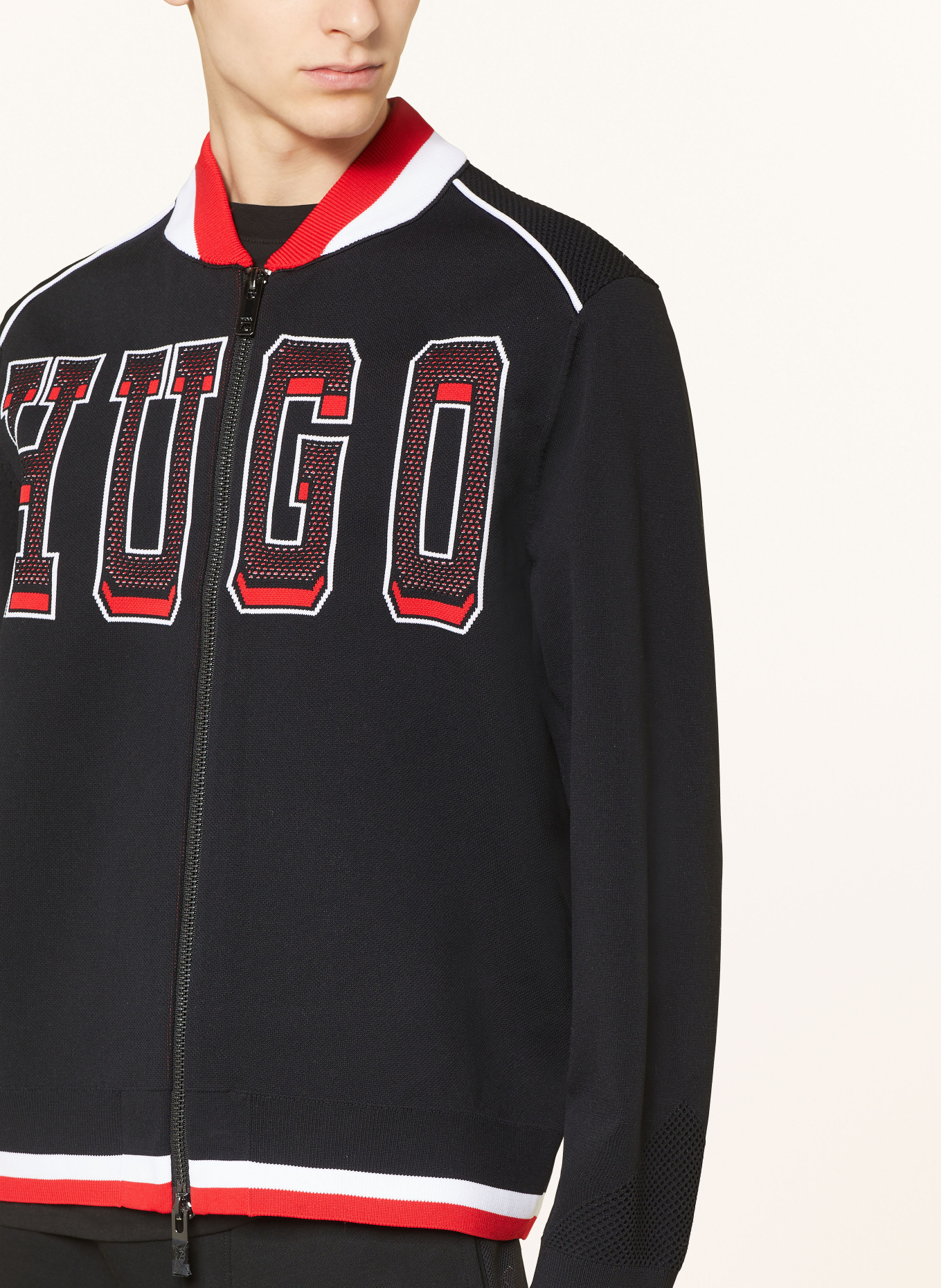 HUGO Knit bomber jacket SANBY, Color: BLACK/ WHITE/ RED (Image 4)