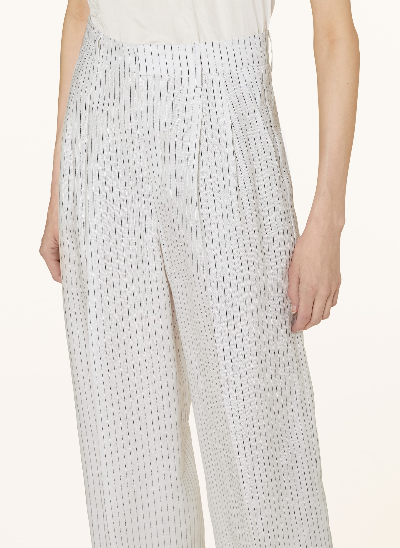 ROSSI Wide leg trousers NOA in linen, Color: WHITE/ BLACK (Image 5)