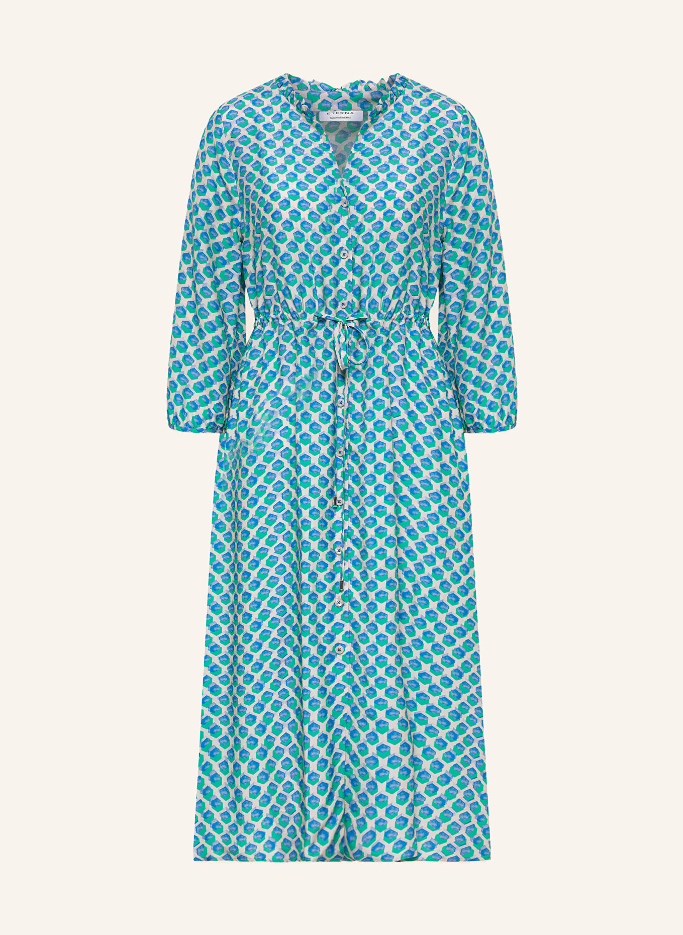 ETERNA Shirt dress with 3/4 sleeves, Color: BLUE/ GREEN/ LIGHT GRAY (Image 1)