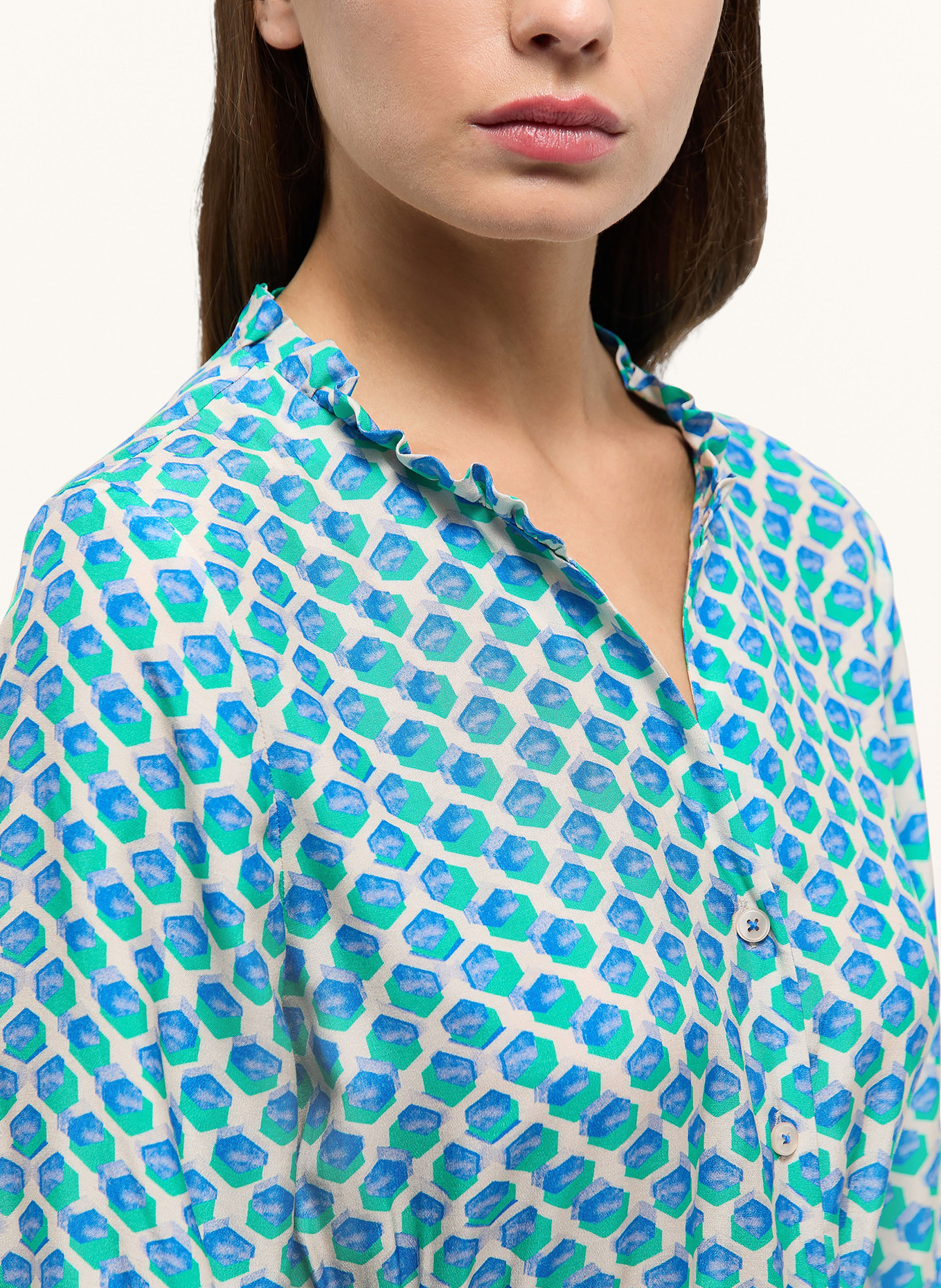 ETERNA Shirt dress with 3/4 sleeves, Color: BLUE/ GREEN/ LIGHT GRAY (Image 4)