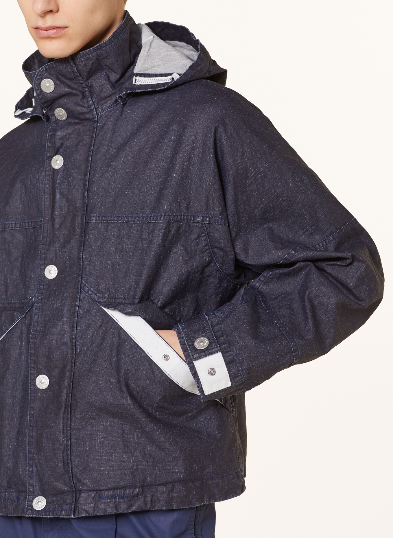 STONE ISLAND Linen jacket MARINA in denim look with detachable hood, Color: DARK BLUE (Image 5)