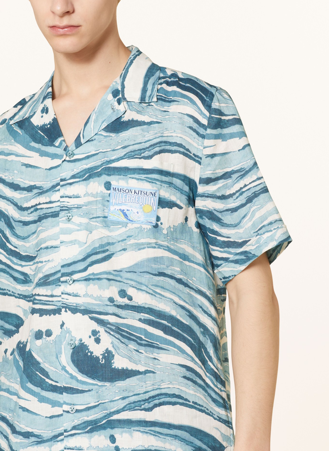 VILEBREQUIN Resort shirt CHARLI regular fit in linen, Color: TEAL/ WHITE (Image 4)