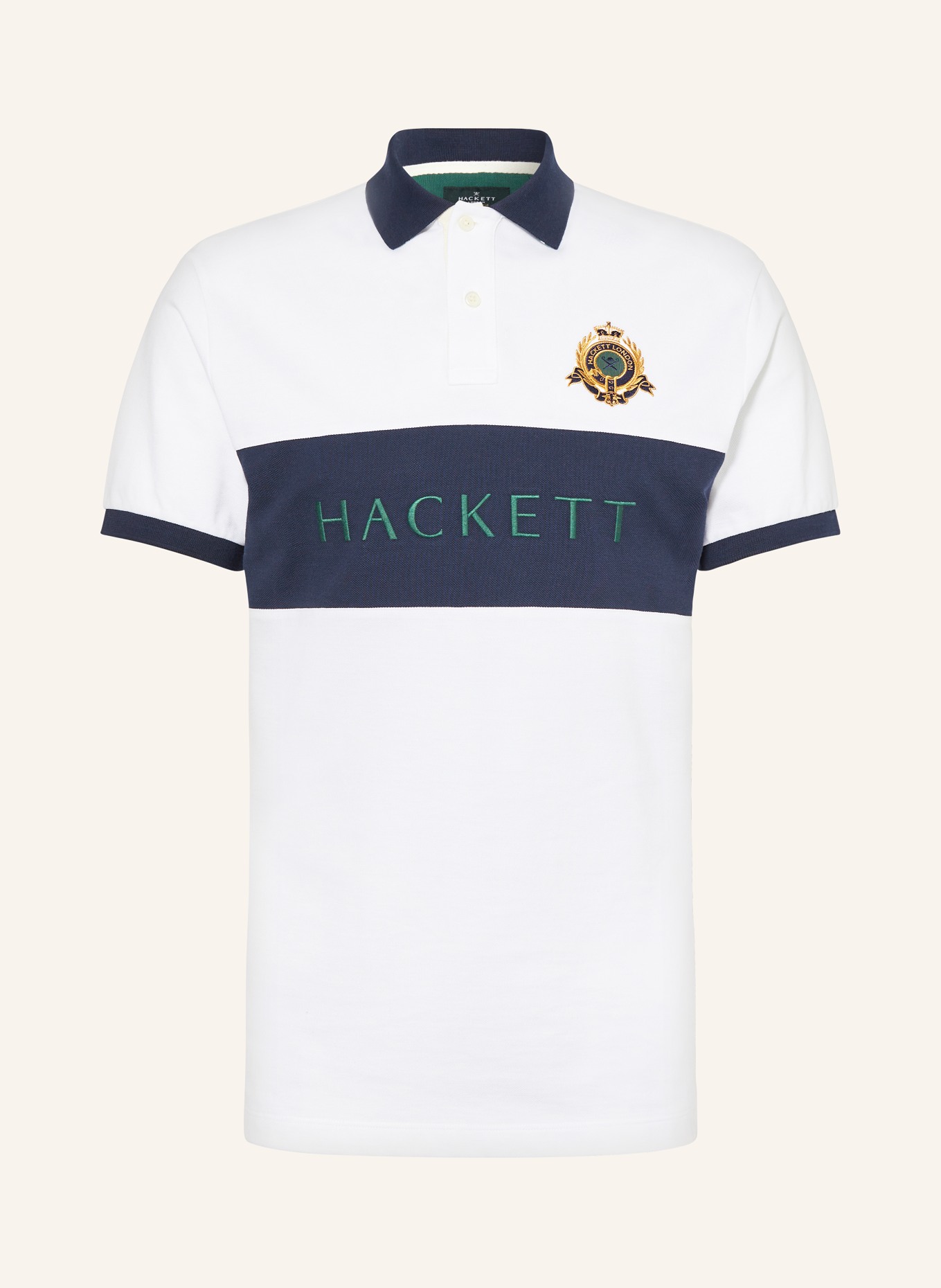 HACKETT LONDON Piqué-Poloshirt Classic Fit, Farbe: WEISS/ DUNKELBLAU/ GOLD (Bild 1)