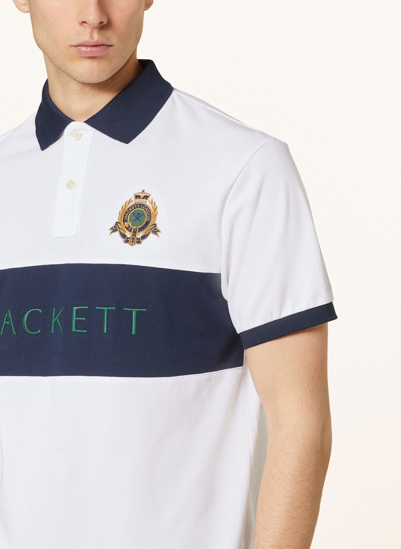 HACKETT LONDON Piqué polo shirt classic fit, Color: WHITE/ DARK BLUE/ GOLD (Image 4)