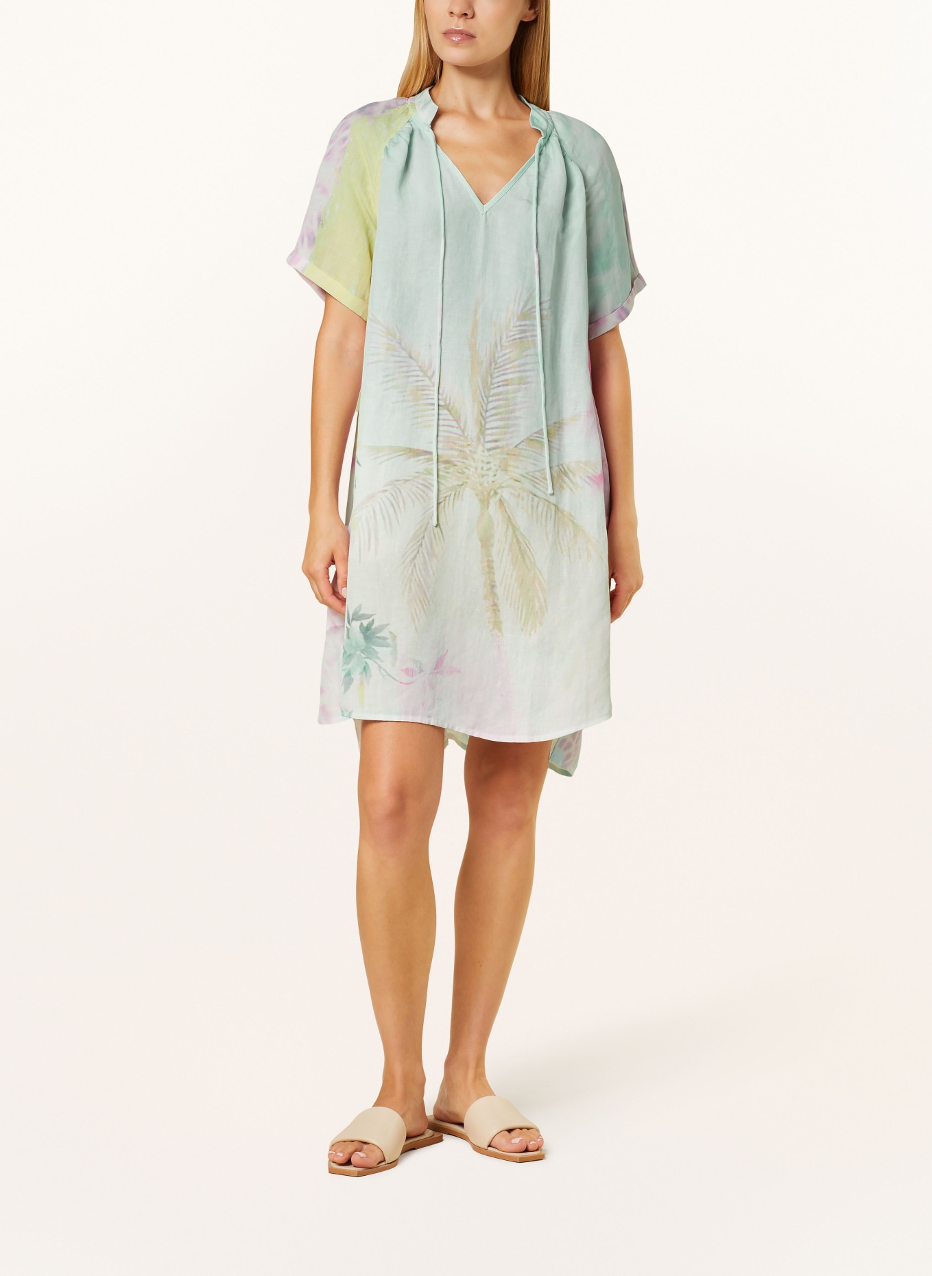 yippie hippie Tunic with linen, Color: WHITE/ LIGHT BLUE/ YELLOW (Image 2)
