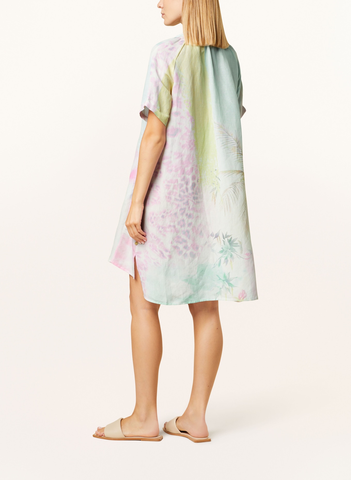 yippie hippie Tunic with linen, Color: WHITE/ LIGHT BLUE/ YELLOW (Image 3)