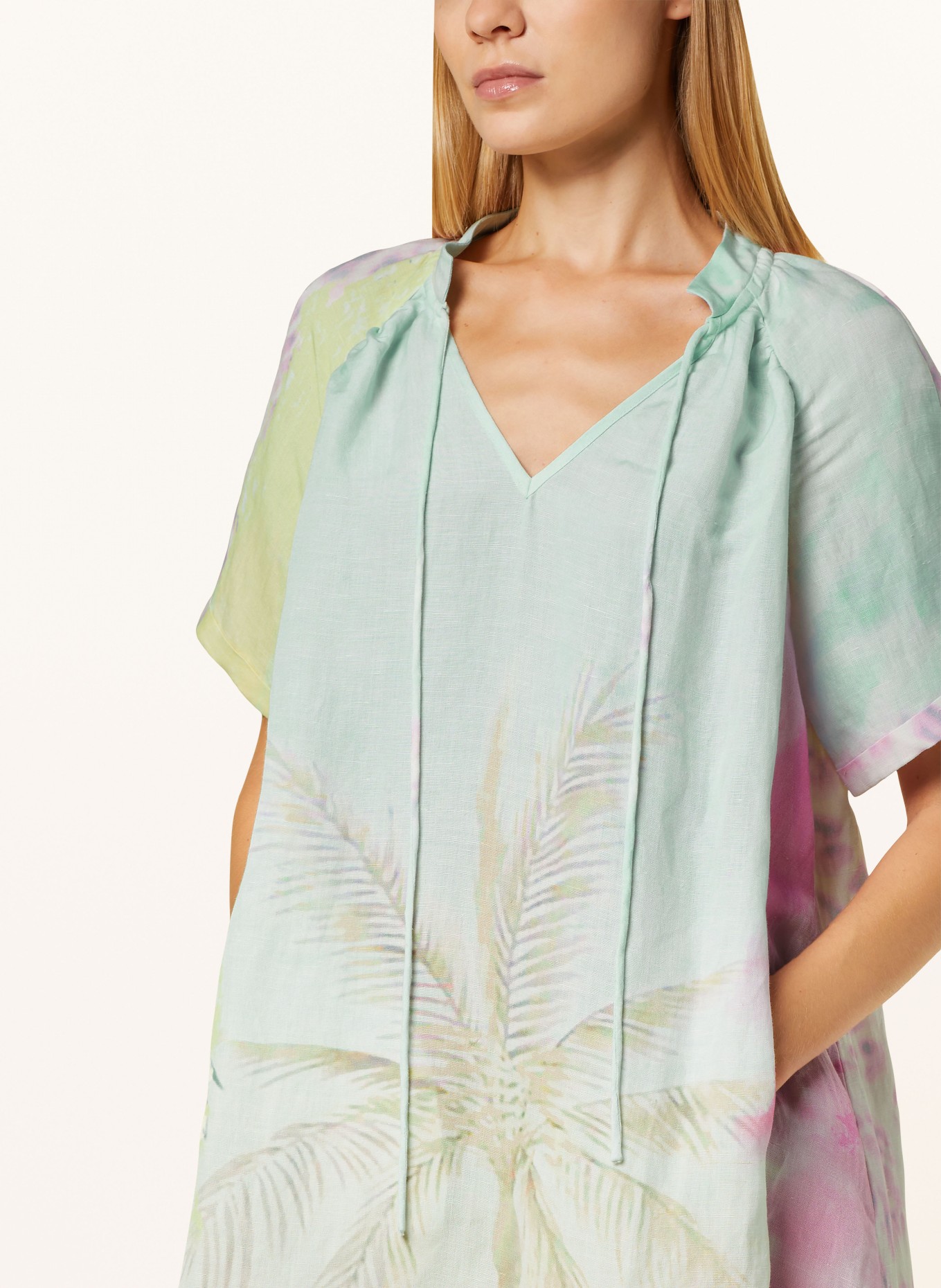 yippie hippie Tunic with linen, Color: WHITE/ LIGHT BLUE/ YELLOW (Image 4)