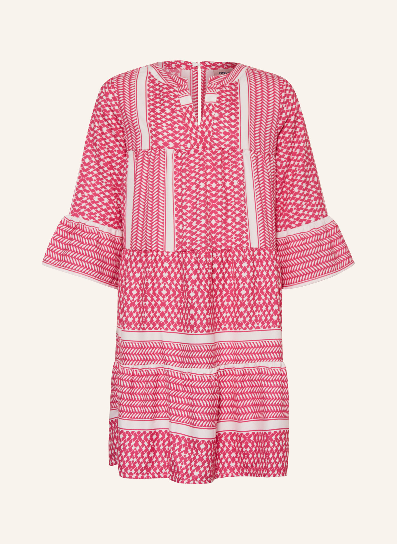 ONLY Kleid mit 3/4-Arm und Volants, Farbe: PINK/ WEISS (Bild 1)