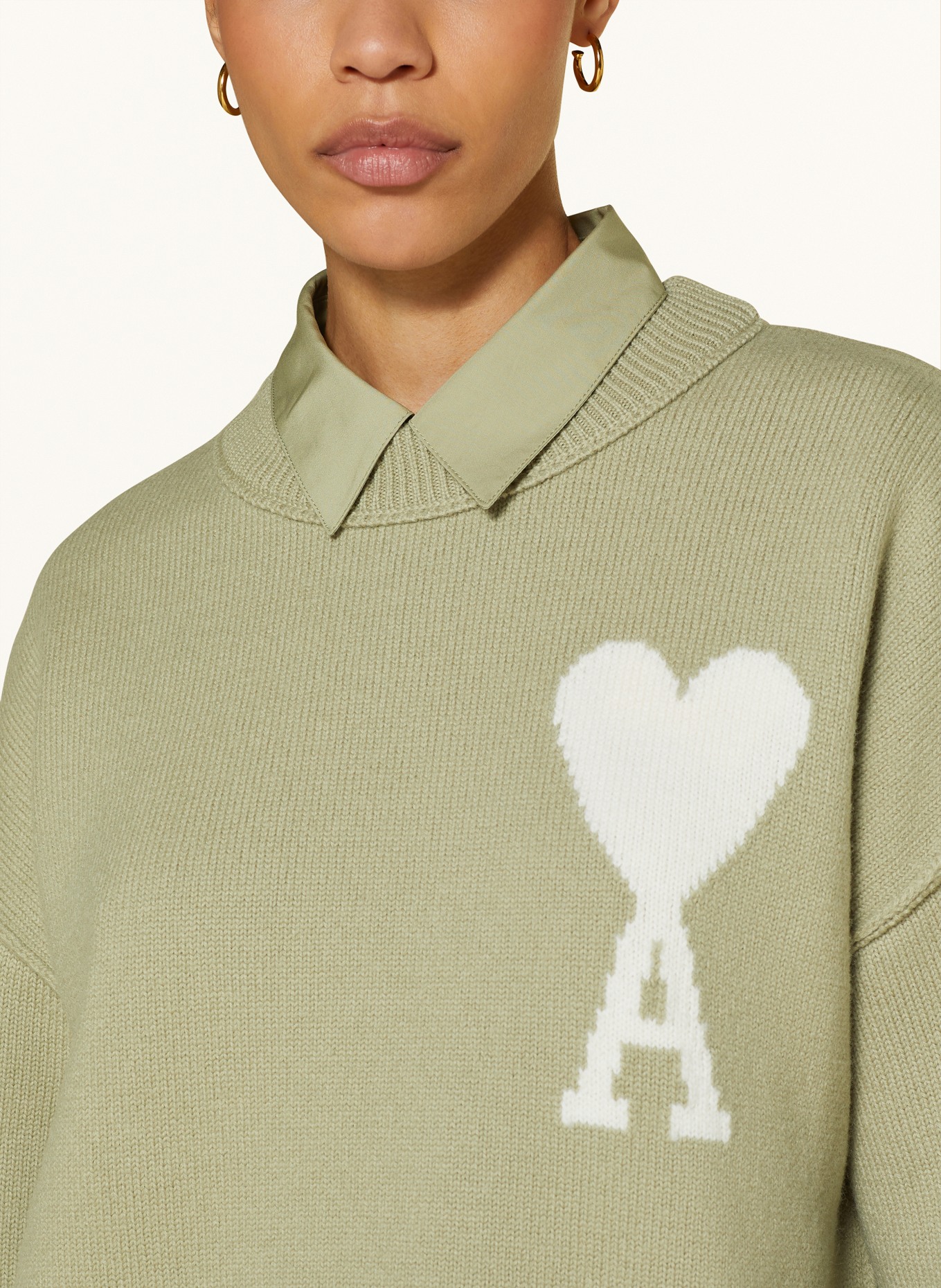 AMI PARIS Sweater, Color: OLIVE/ ECRU (Image 4)