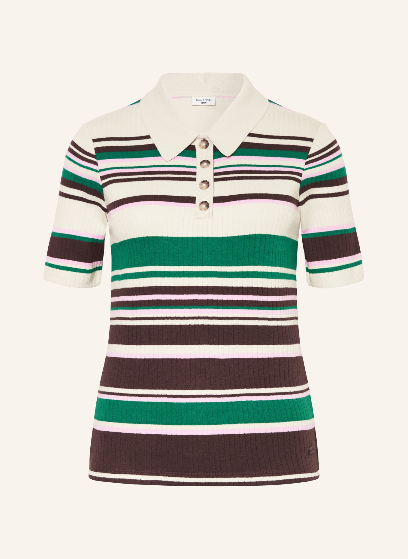 Marc O'Polo DENIM Jersey polo shirt, Color: CREAM/ BROWN/ GREEN (Image 1)