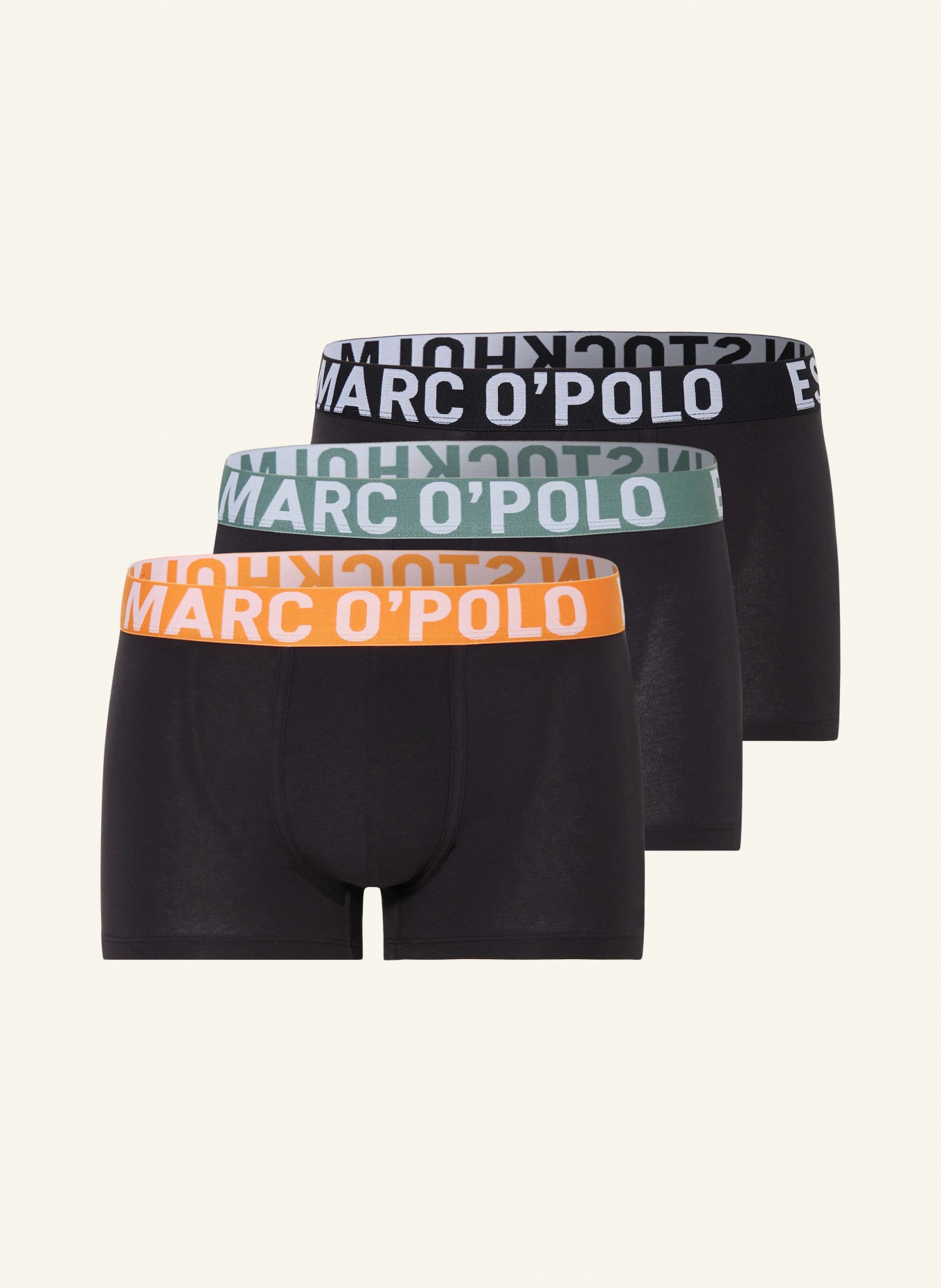 Marc O'Polo 3er-Pack Boxershorts, Farbe: SCHWARZ/ ORANGE/ KHAKI (Bild 1)