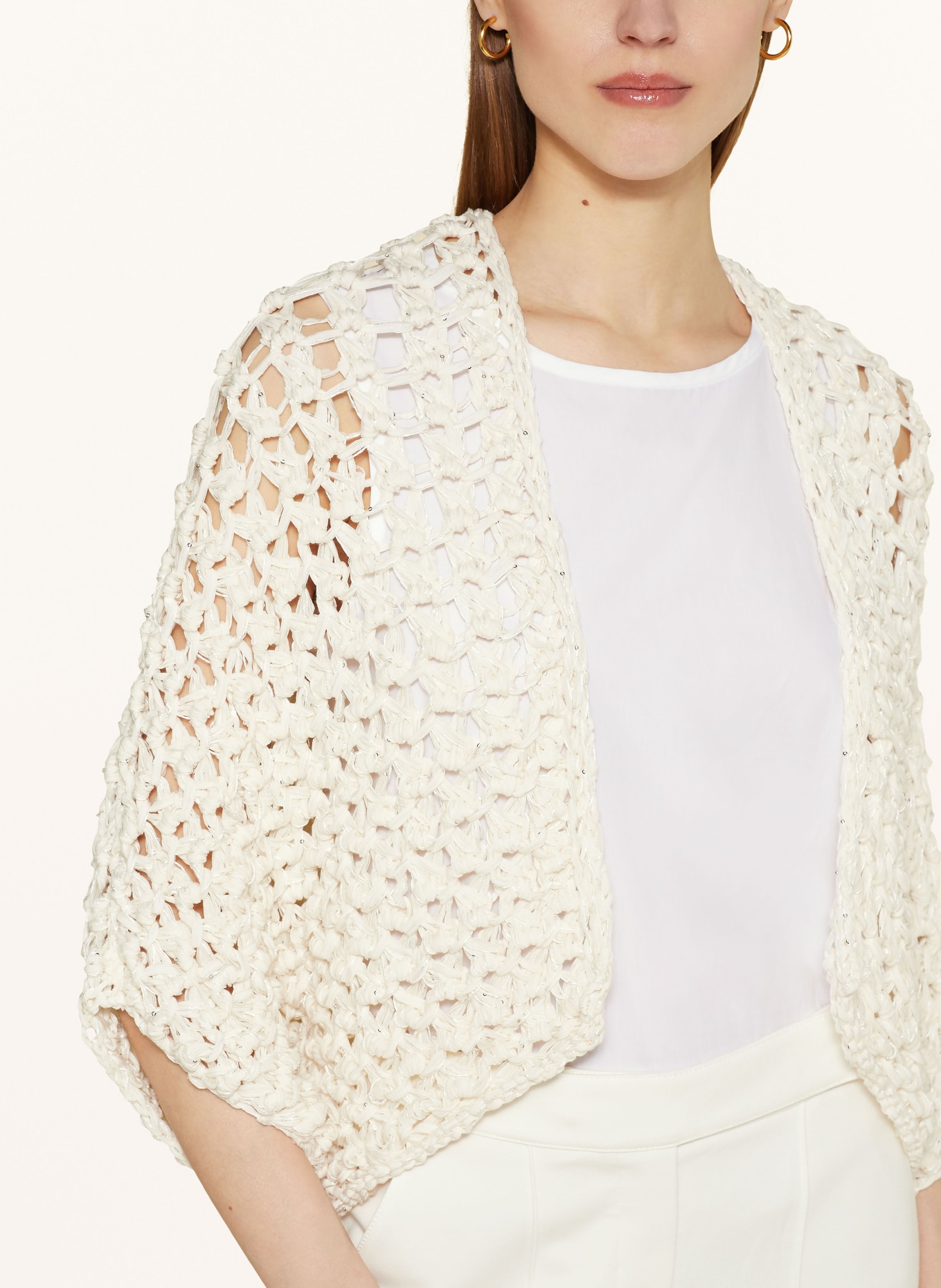 ANTONELLI firenze Knit cardigan PGNATELLO with sequins and 3/4 sleeves, Color: WHITE (Image 4)
