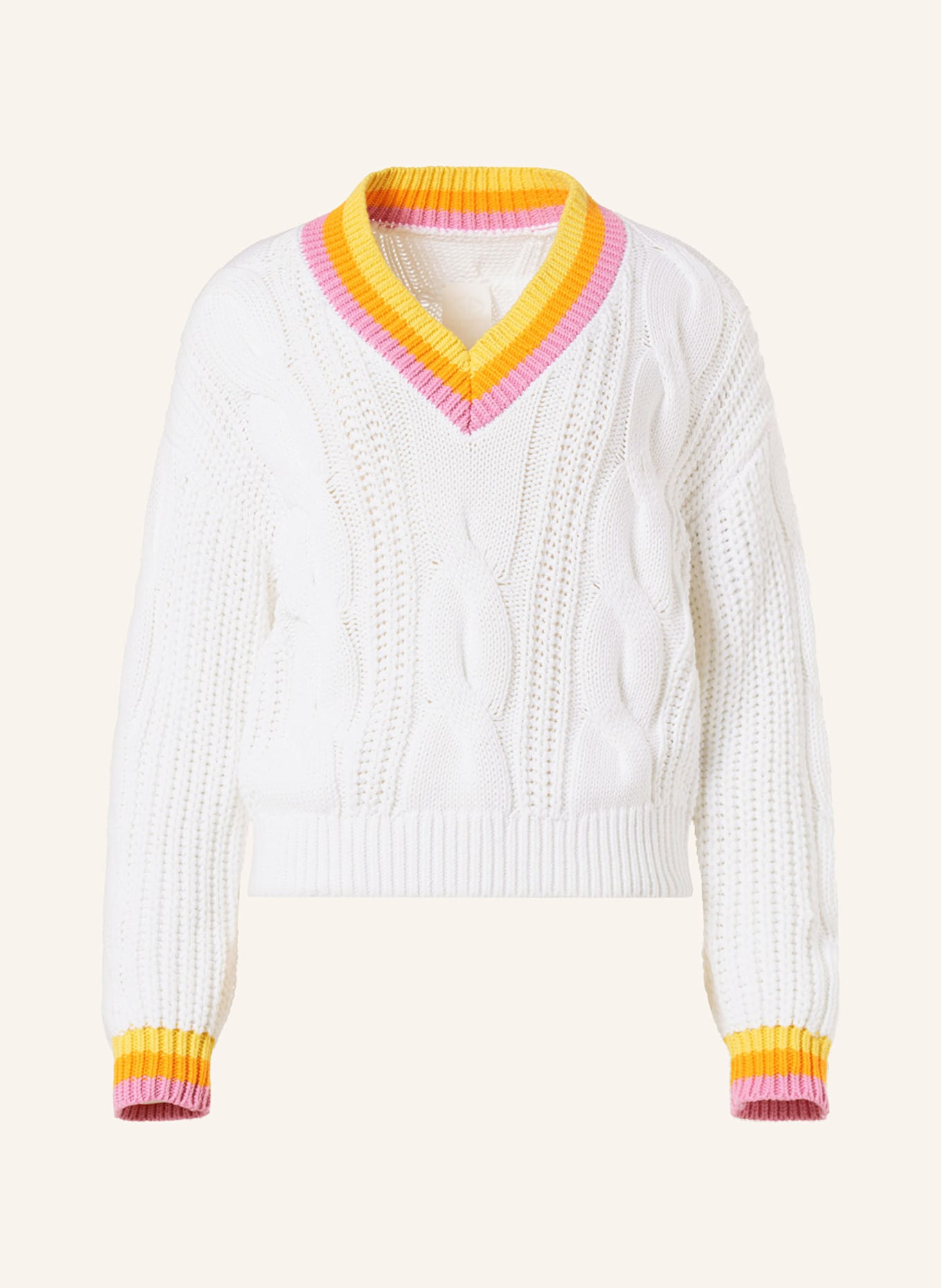 GOLDBERGH Sweter CABLE, Kolor: BIAŁY/ ŻÓŁTY/ MOCNORÓŻOWY (Obrazek 1)