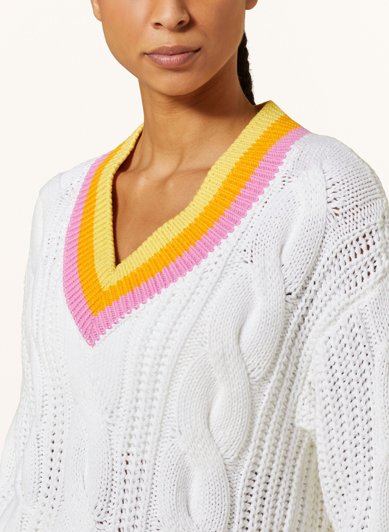 GOLDBERGH Sweter CABLE, Kolor: BIAŁY/ ŻÓŁTY/ MOCNORÓŻOWY (Obrazek 4)