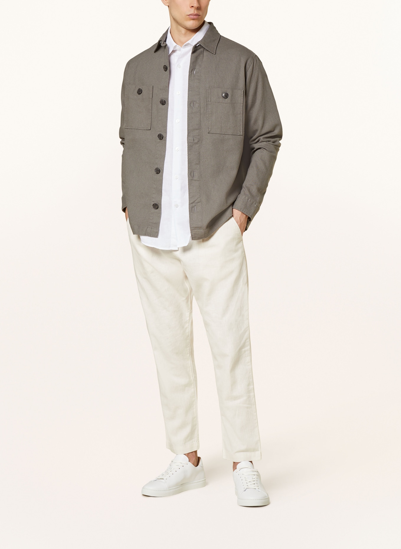 PAUL Spodnie tapered fit z lnem, Kolor: ECRU (Obrazek 2)