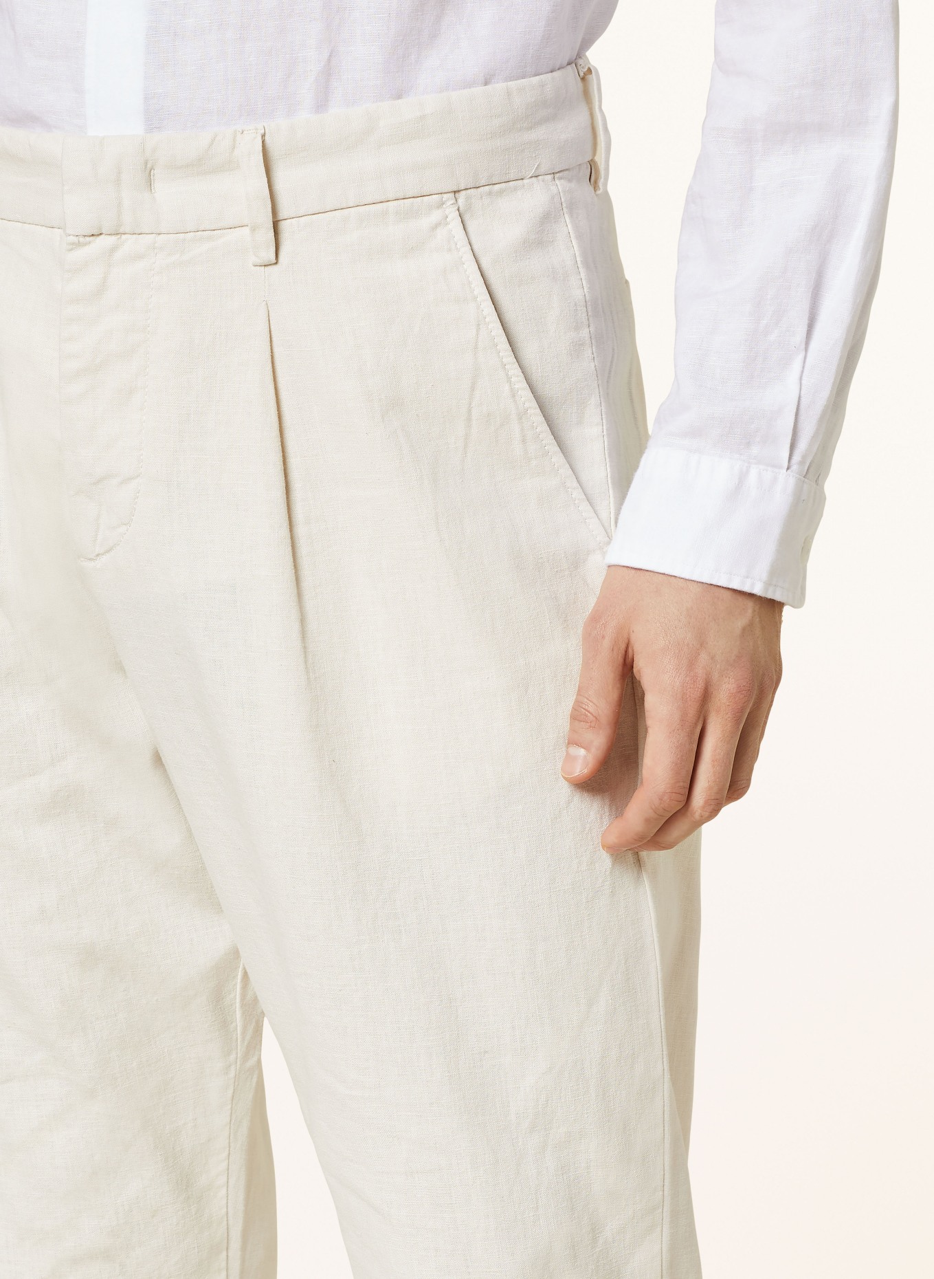 PAUL Spodnie tapered fit z lnem, Kolor: ECRU (Obrazek 6)