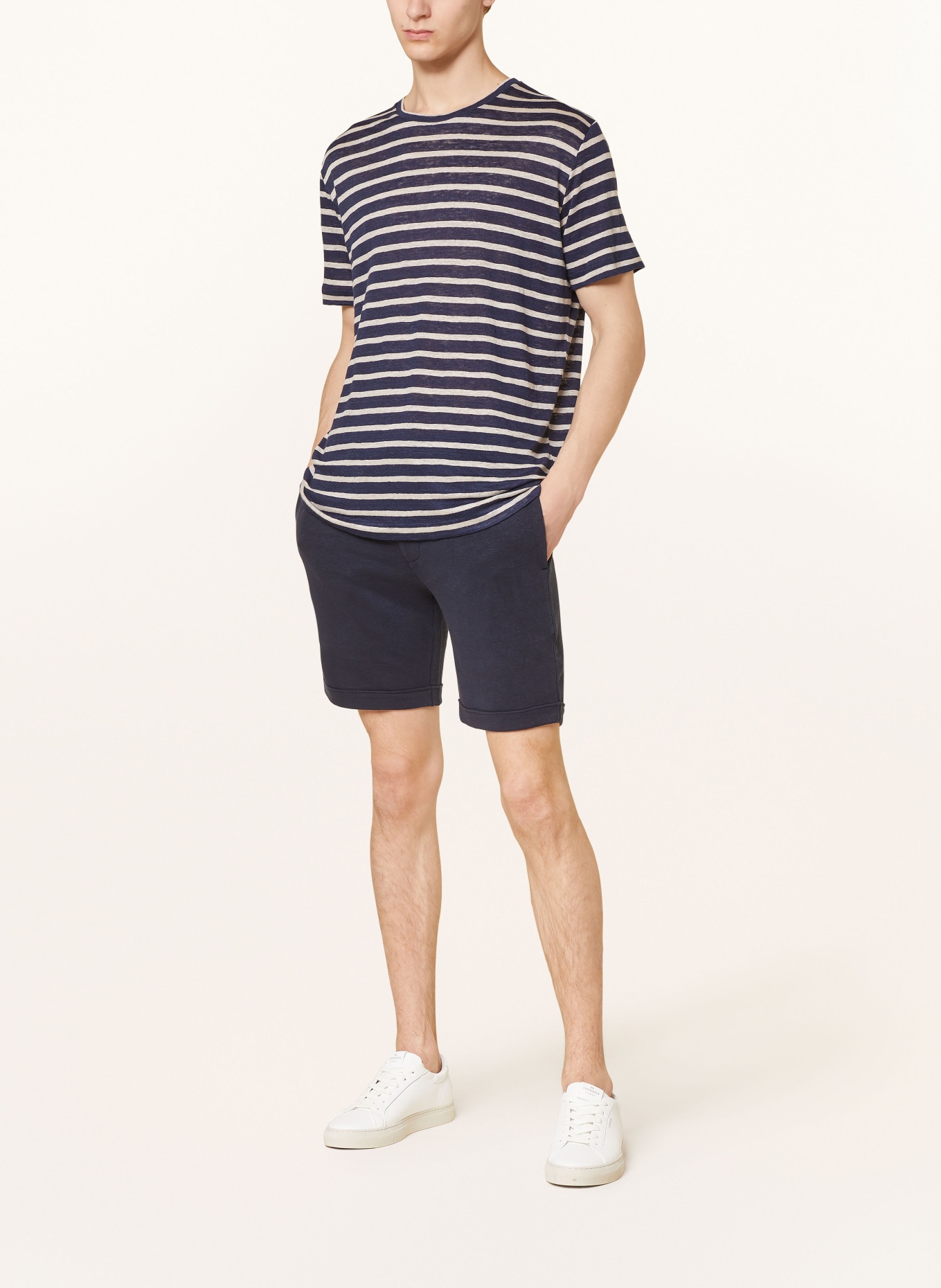 Stefan Brandt T-Shirt aus Leinen: DUNKELBLAU / NUDE