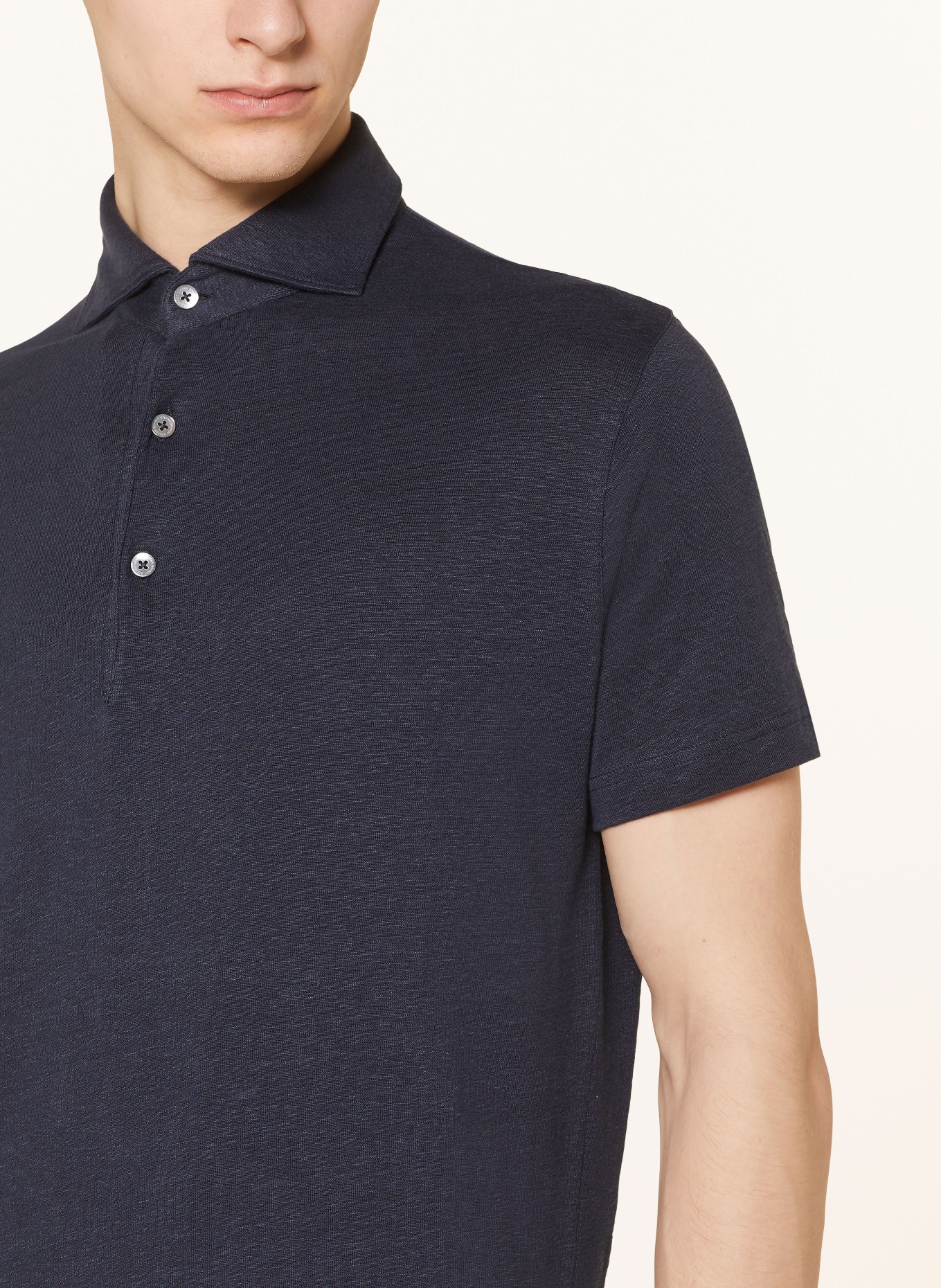 Stefan Brandt Knitted polo shirt LAURIN in linen, Color: DARK BLUE (Image 4)