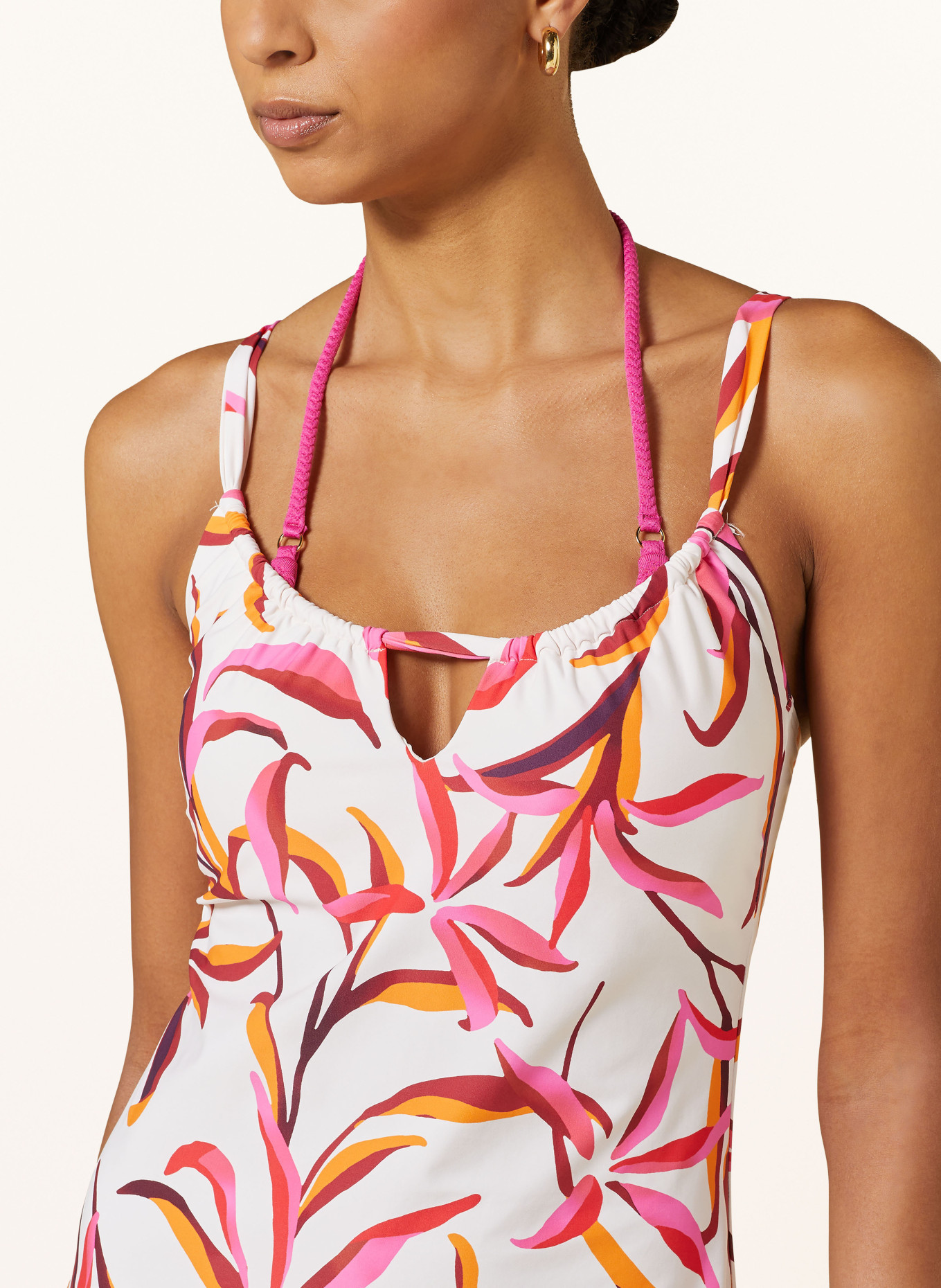 CYELL Beach dress JAPANESE FLORAL with cut-out, Color: WHITE/ PINK/ ORANGE (Image 4)