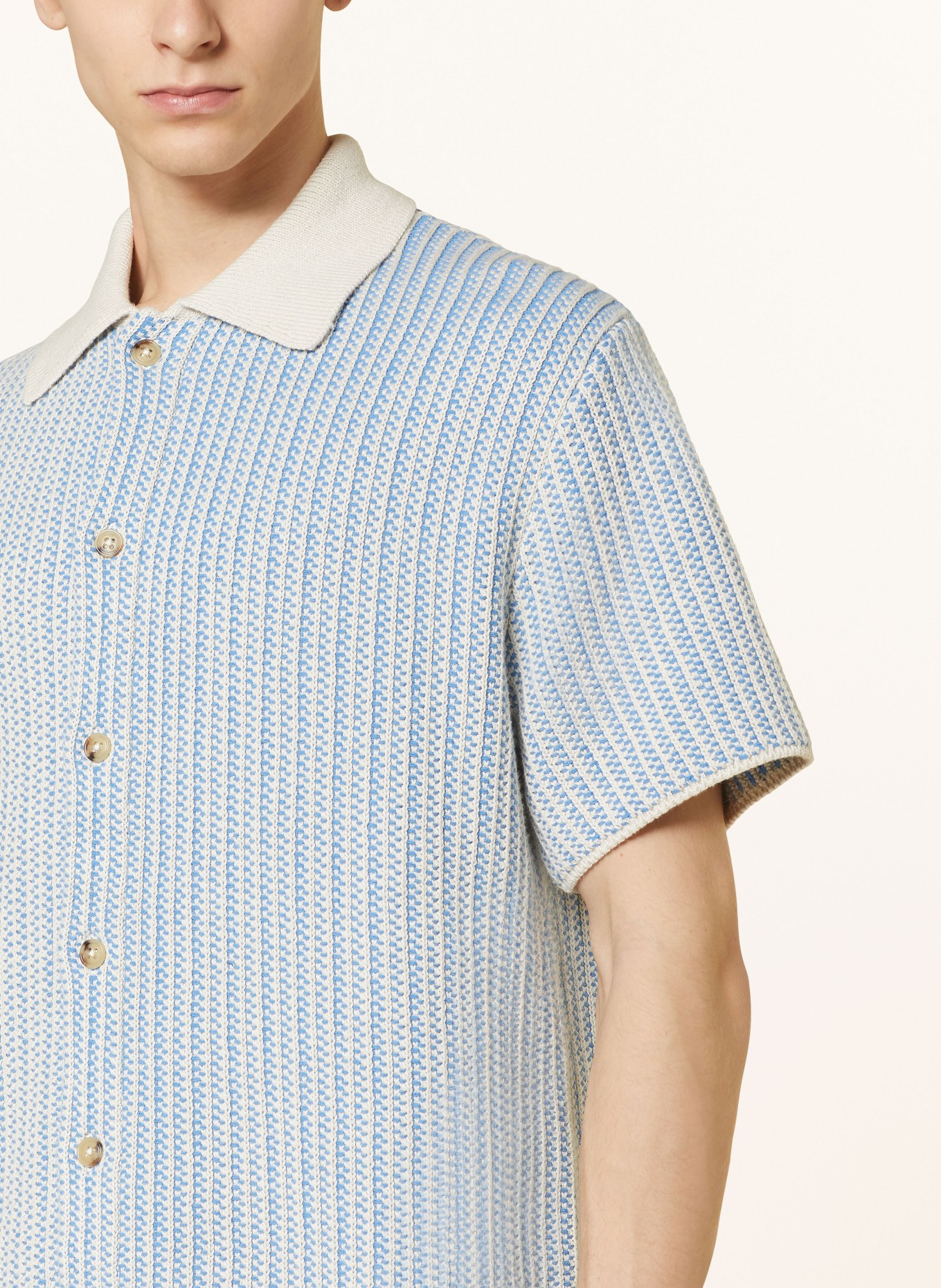 LES DEUX Short sleeve shirt comfort fit, Color: BLUE/ ECRU (Image 4)