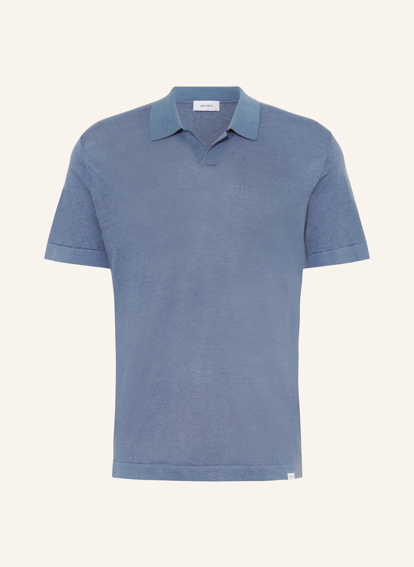 LES DEUX Knitted polo shirt EMMANUEL in linen, Color: BLUE (Image 1)
