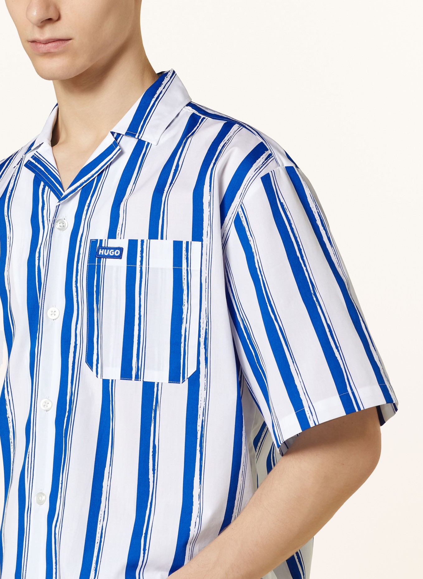 HUGO BLUE Kurzarm-Hemd ELIGINO Comfort Fit, Farbe: BLAU/ WEISS (Bild 5)