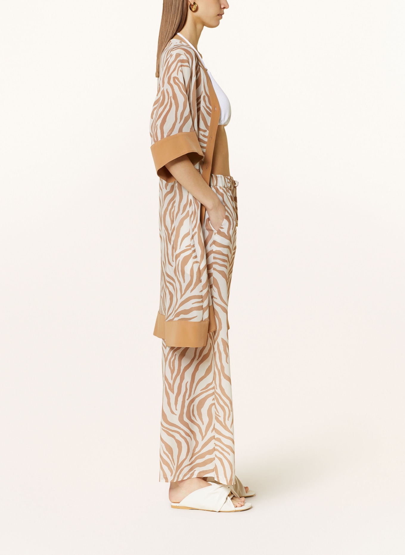 Max Mara BEACHWEAR Spodnie z jedwabiu FLAVIA, Kolor: BEŻOWY/ BIAŁY (Obrazek 4)