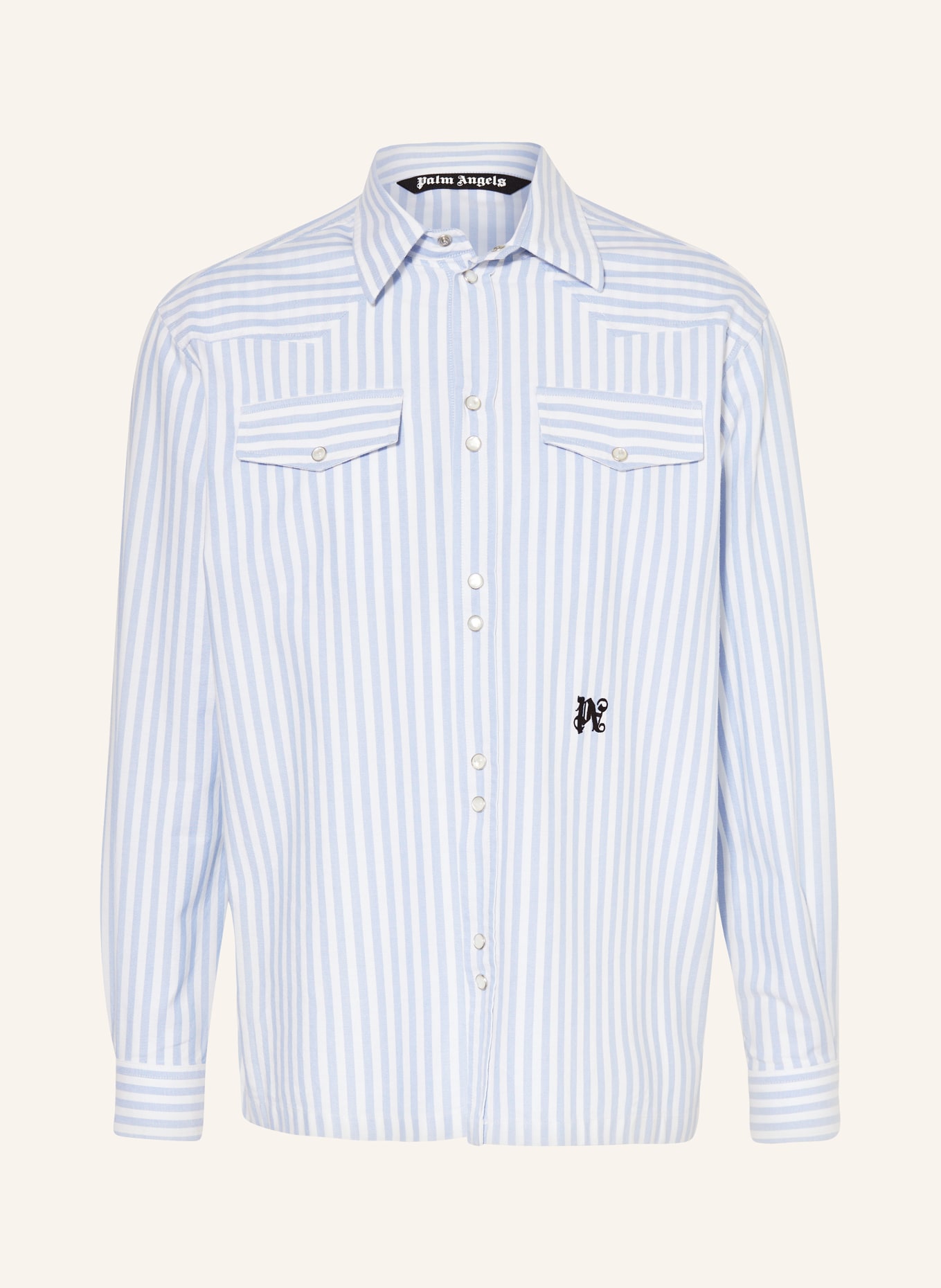 Palm Angels Shirt comfort fit, Color: LIGHT BLUE/ WHITE (Image 1)