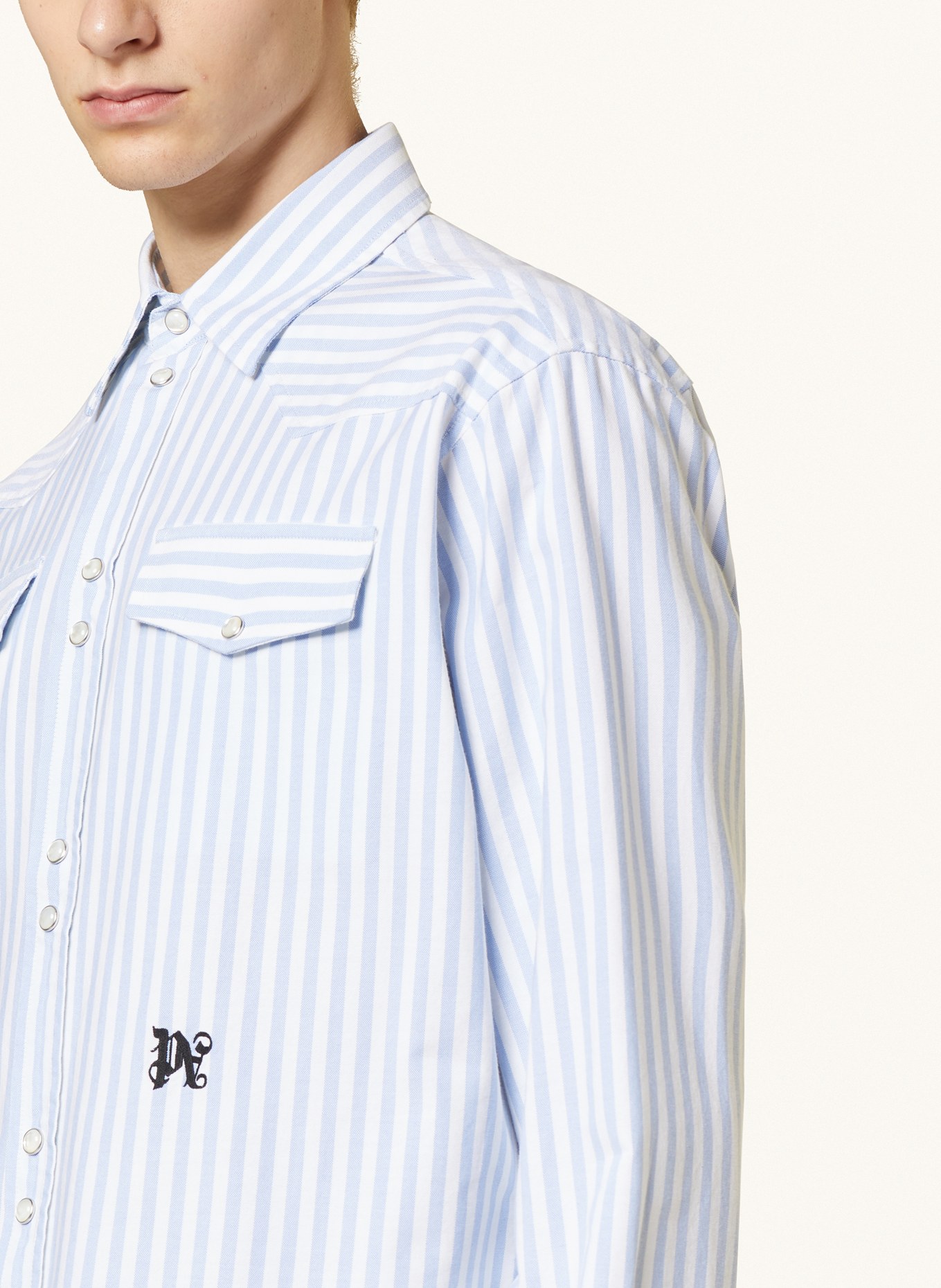 Palm Angels Shirt comfort fit, Color: LIGHT BLUE/ WHITE (Image 4)