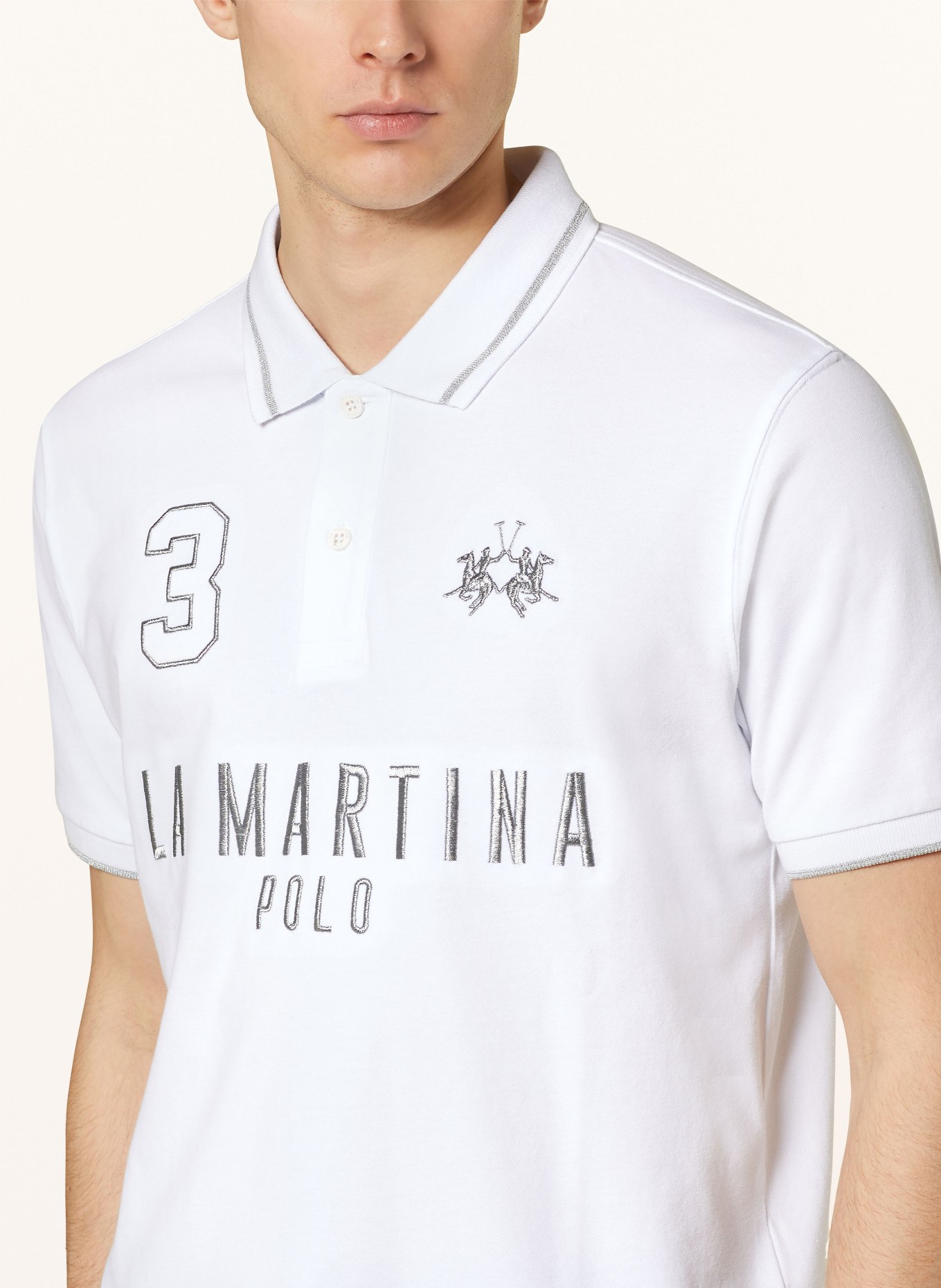 LA MARTINA Piqué polo shirt regular fit, Color: WHITE/ SILVER (Image 4)