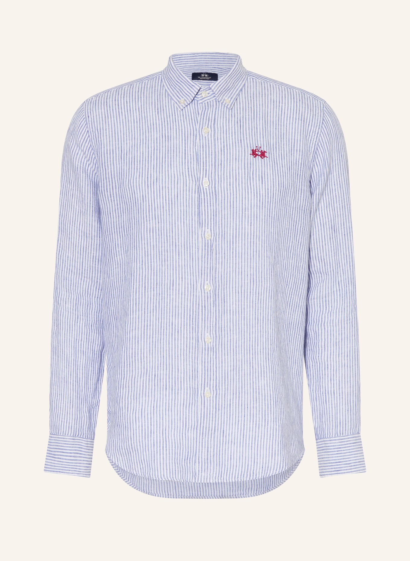 LA MARTINA Linen shirt regular fit, Color: WHITE/ DARK BLUE (Image 1)