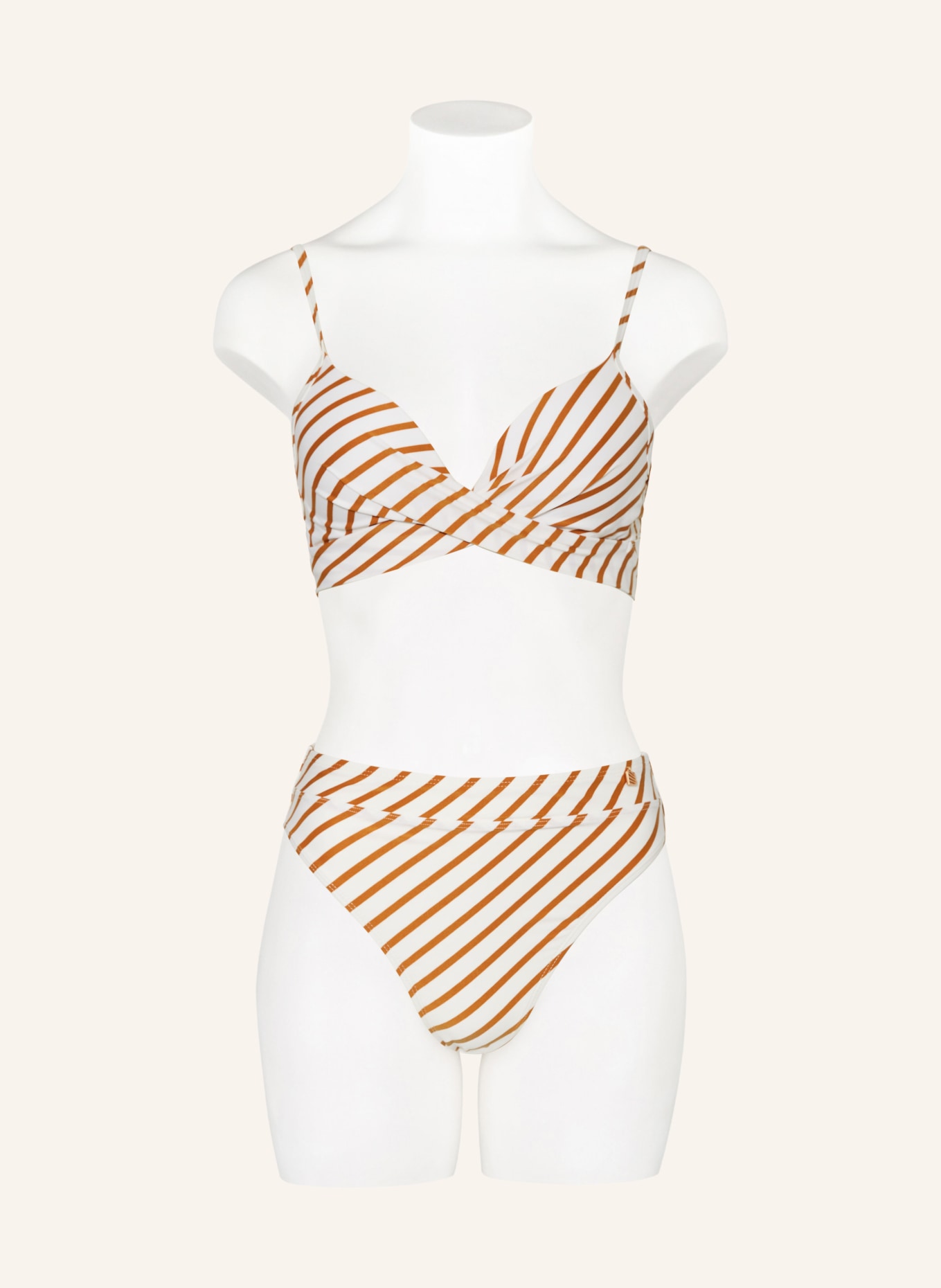 BEACHLIFE High-waist bikini bottoms SPICE STRIPE, Color: CREAM/ COGNAC (Image 2)