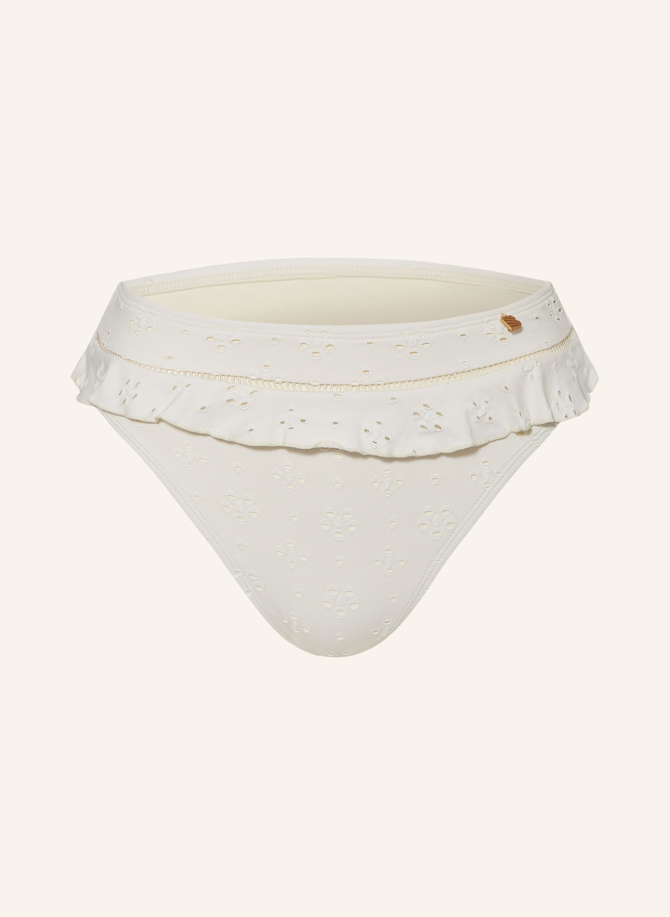 BEACHLIFE High-Waist bikinové kalhotky WHITE EMBROIDERY, Barva: KRÉMOVÁ (Obrázek 1)