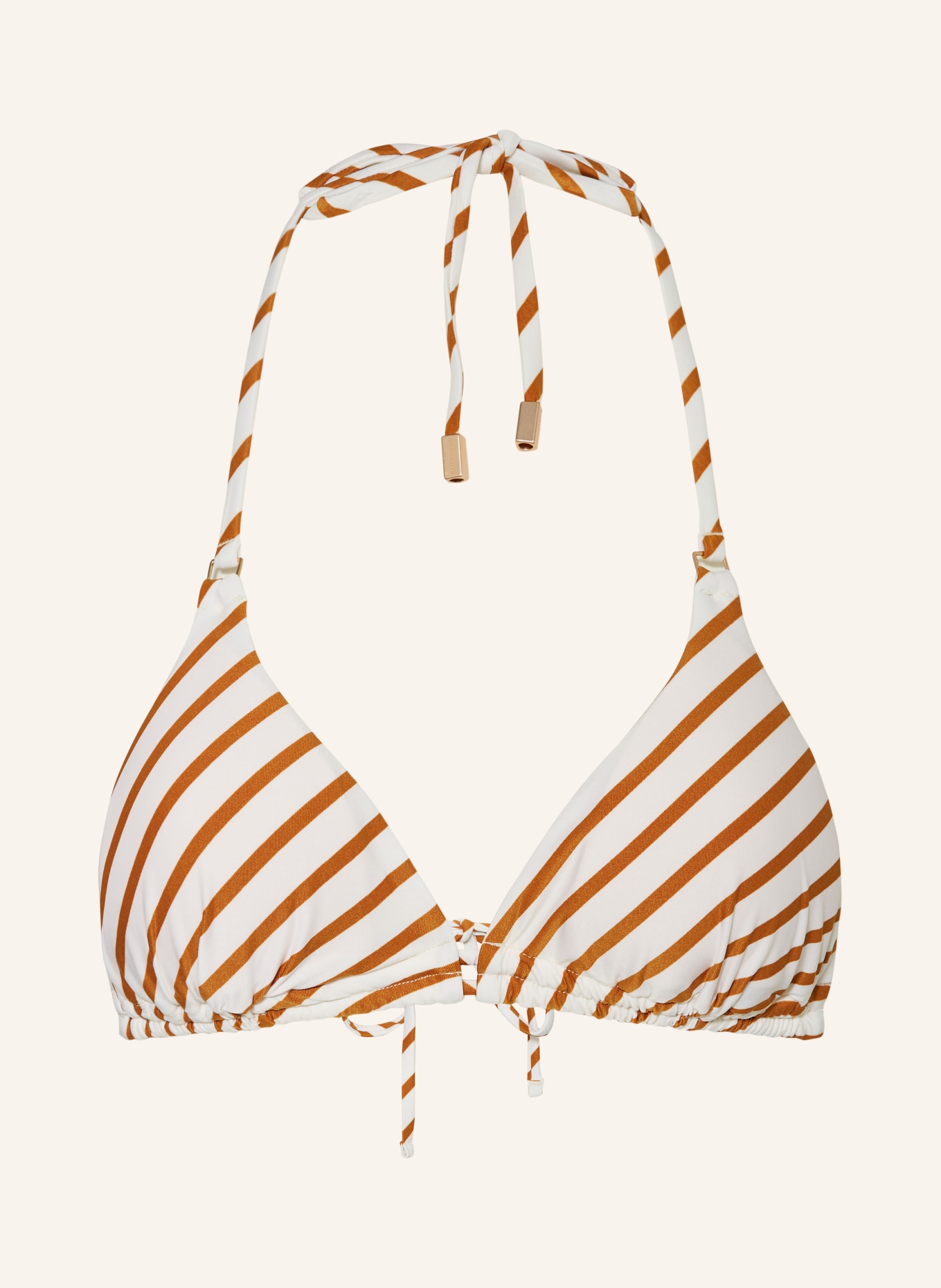 BEACHLIFE Triangle bikini top SPICE STRIPE, Color: CREAM/ COGNAC (Image 1)